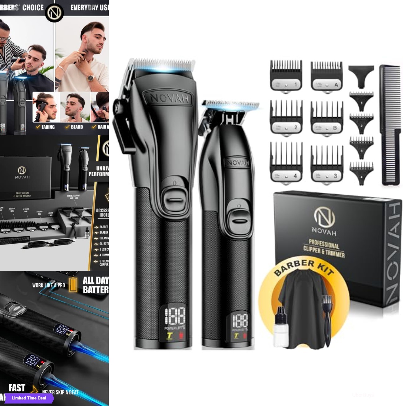 Professional Hair Clippers Cordless Barber Kit for Men Metal LED Display Fast