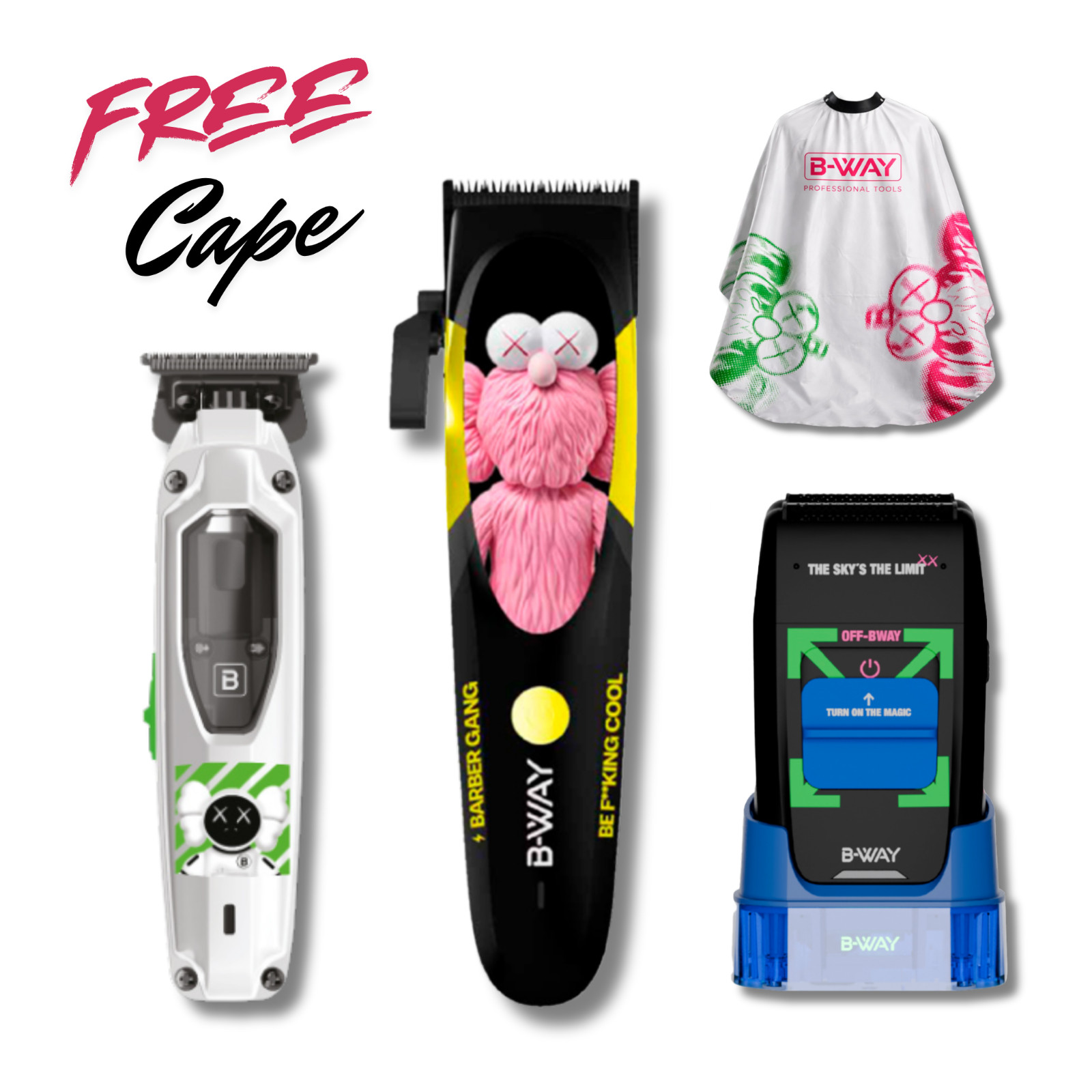 B-Way B10K Clipper, T-Pro Trimmer, Off-Shaver – 3 in 1 Set FREE CAPE