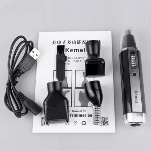 Kemei 4-IN-1 Electric Nose Hair Trimmer Mens Cordless Beard Shaver Kit Low Noise