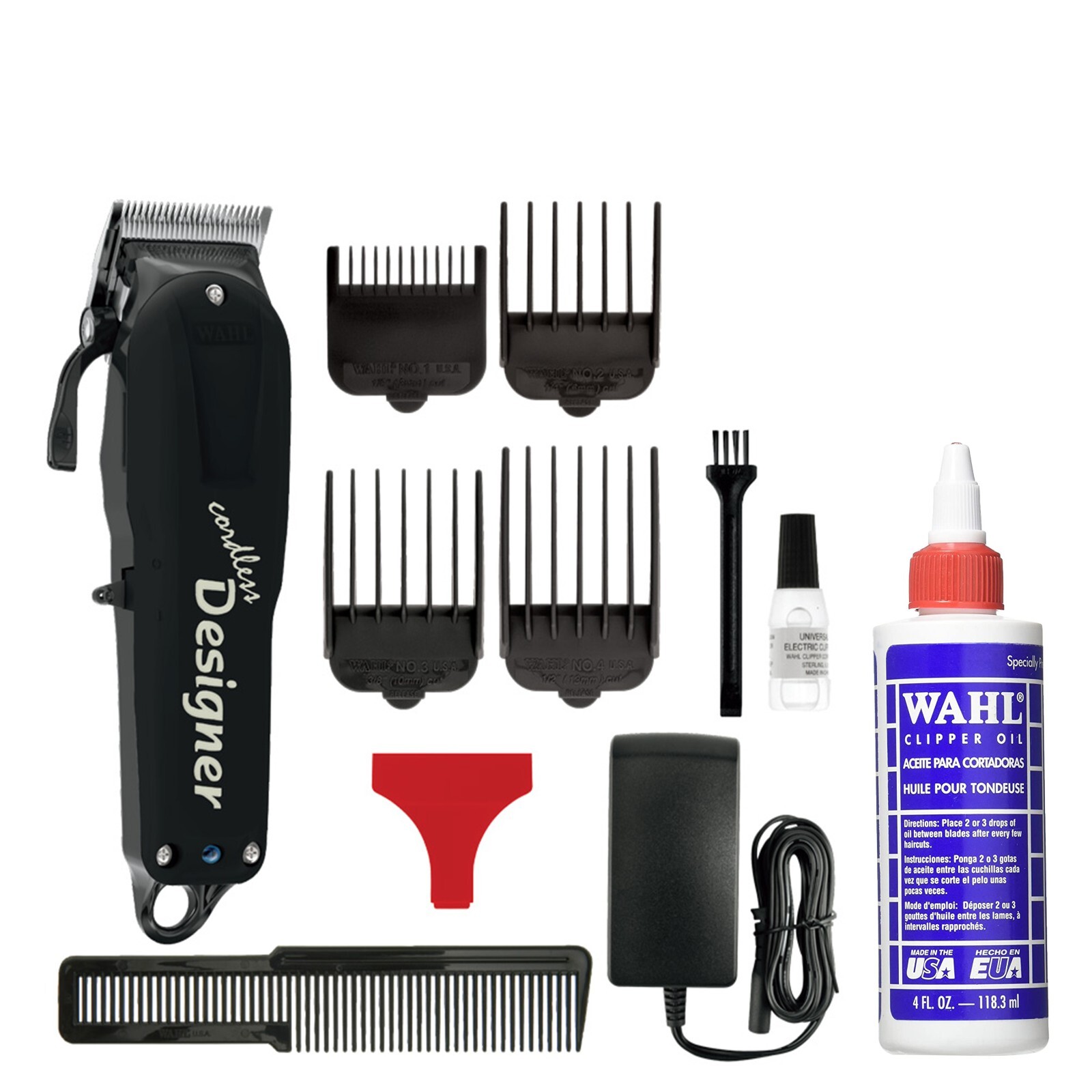 Wahl Cordless Designer Clipper – Black with Blade Oil 4 oz