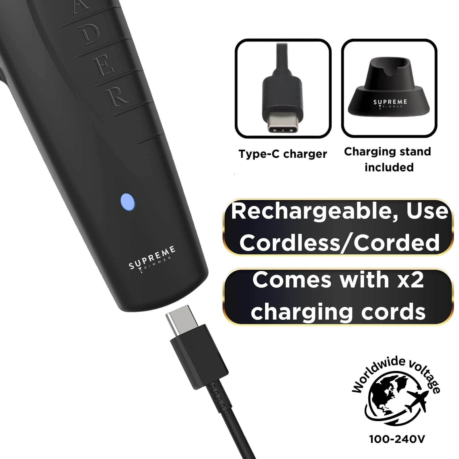 Pro Grade Cordless Black Hair Trimmer With Dlc T Blade And 210 Min Runtime