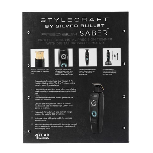 StyleCraft by Silver Bullet Digital Brushless Motor Saber Hair Trimmer Black
