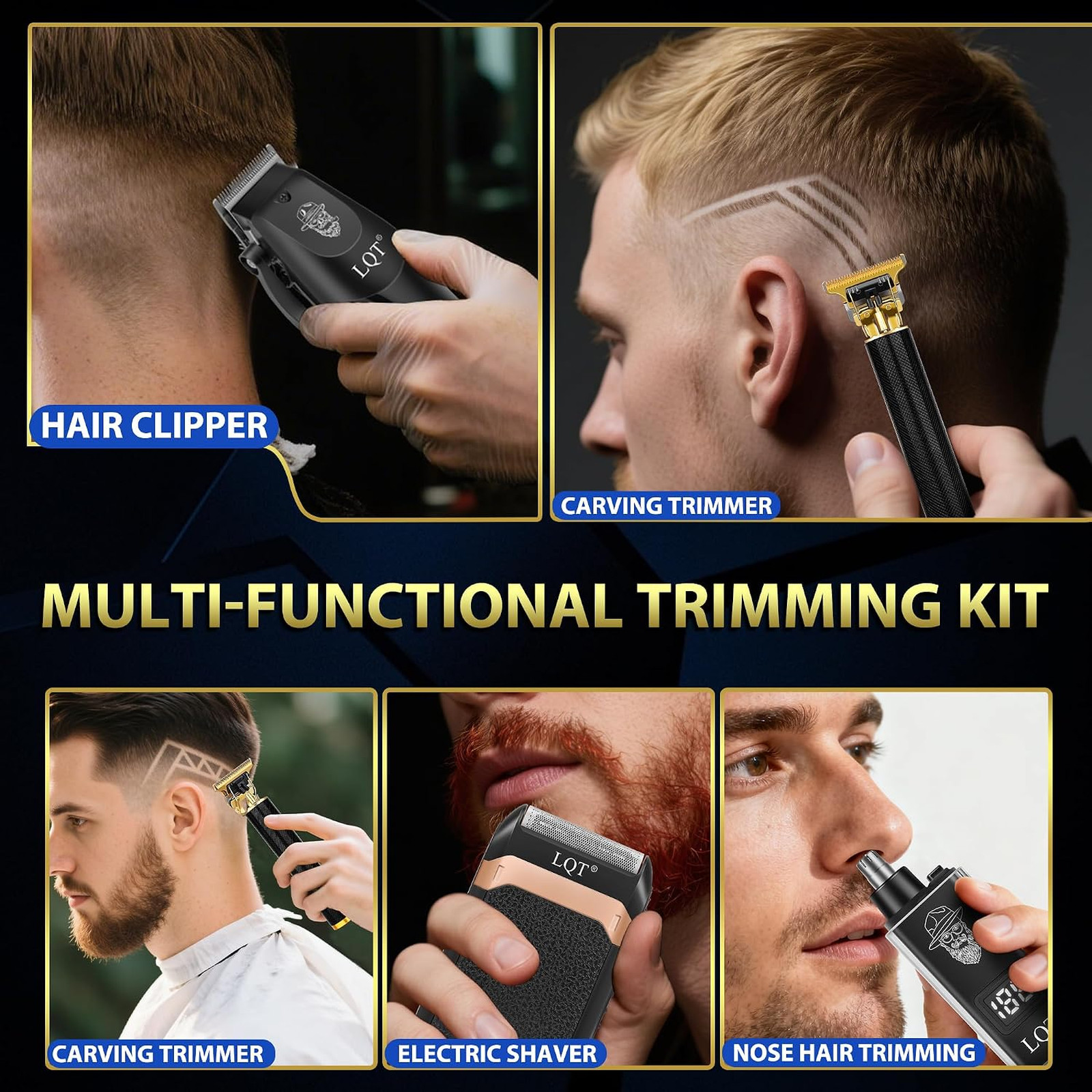 Hair Clippers for Men with LED Display, 4-Piece Cordless Grooming Kit, Hair