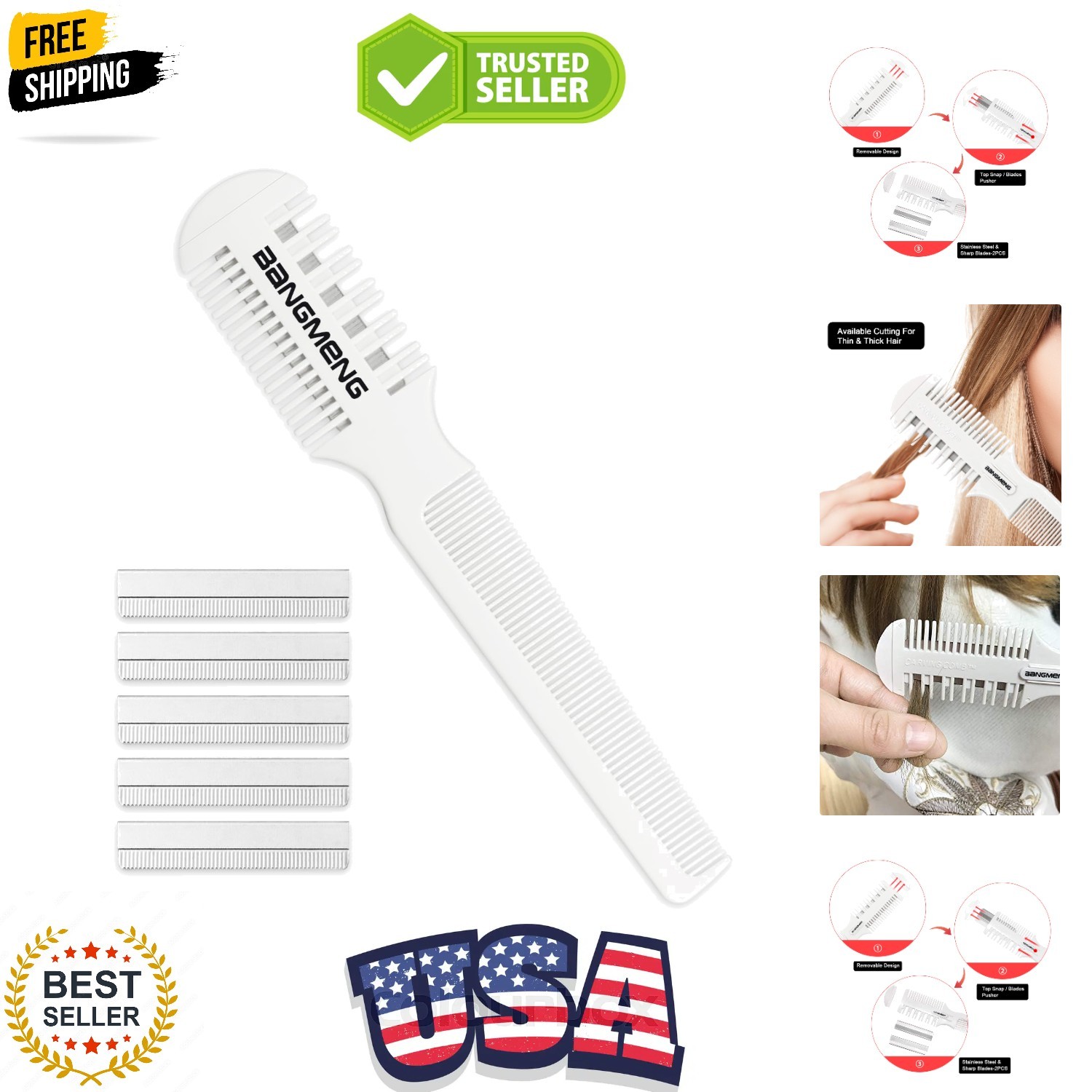 Hair Cutter Comb, Shaper Razor Comb, Split Ends Trimmer Styler, Double Edge R…