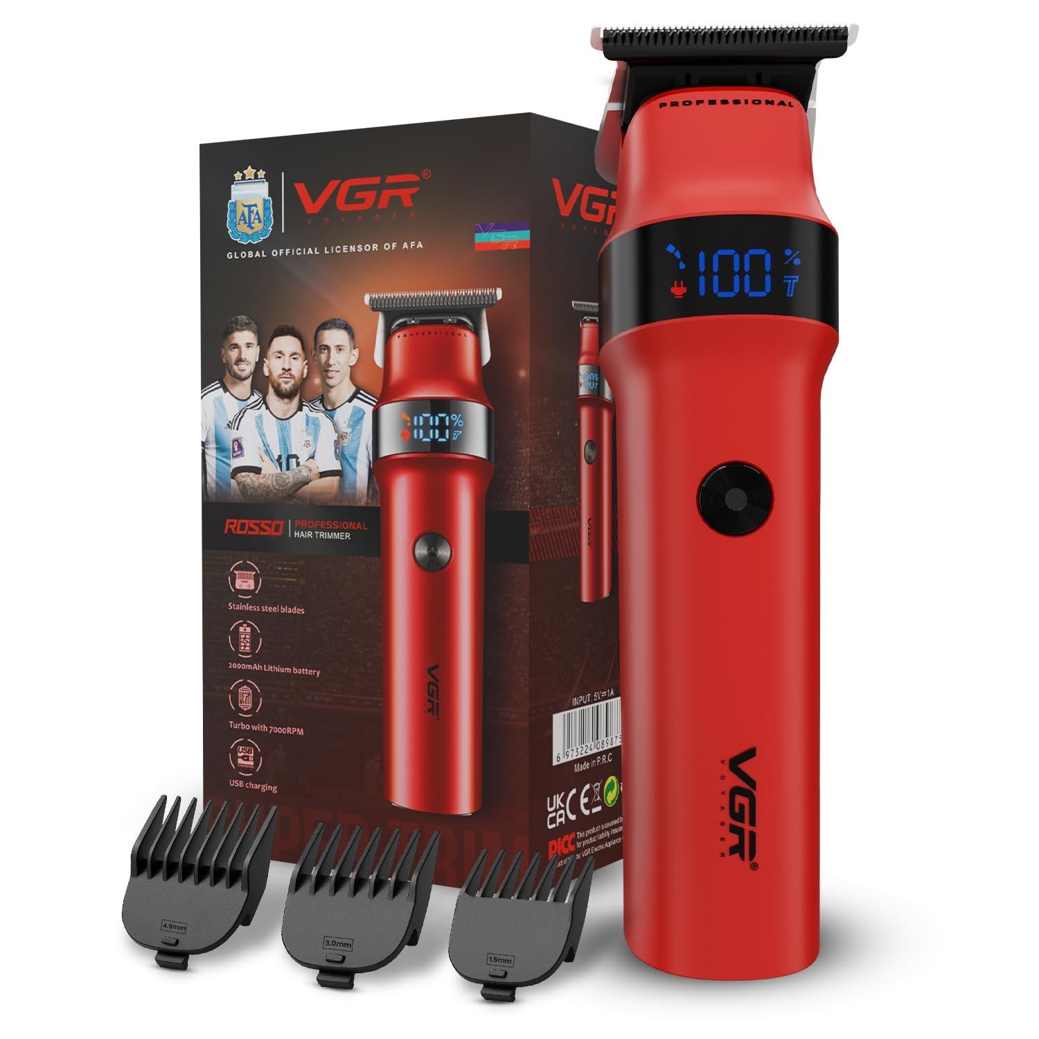 VGR Men’s Beard & Moustache Hair Trimmer, Rosso Professional,Red