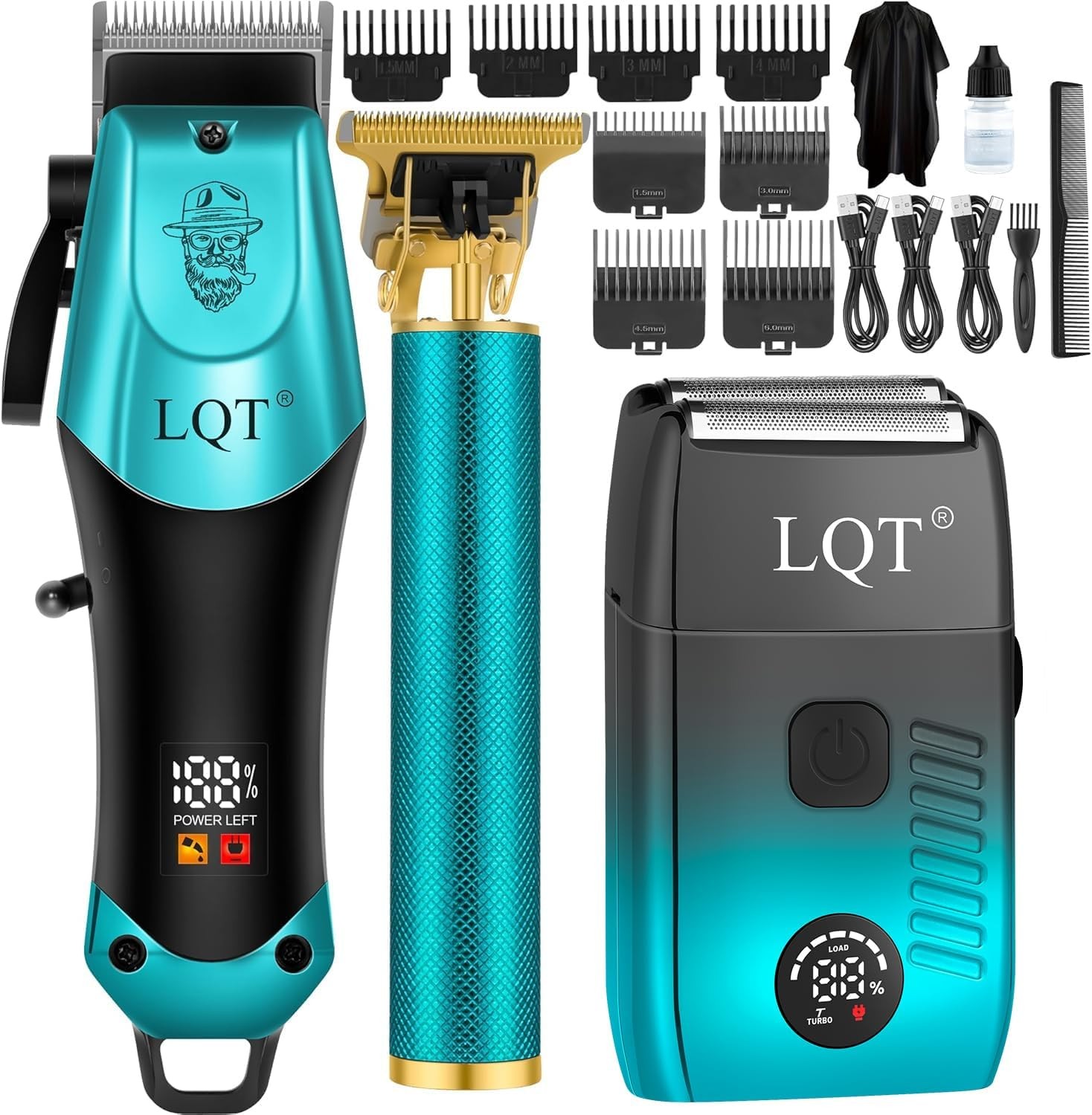 Pro Hair Clippers for Men, Ceramic T-Blade Trimmer Kit, Blue