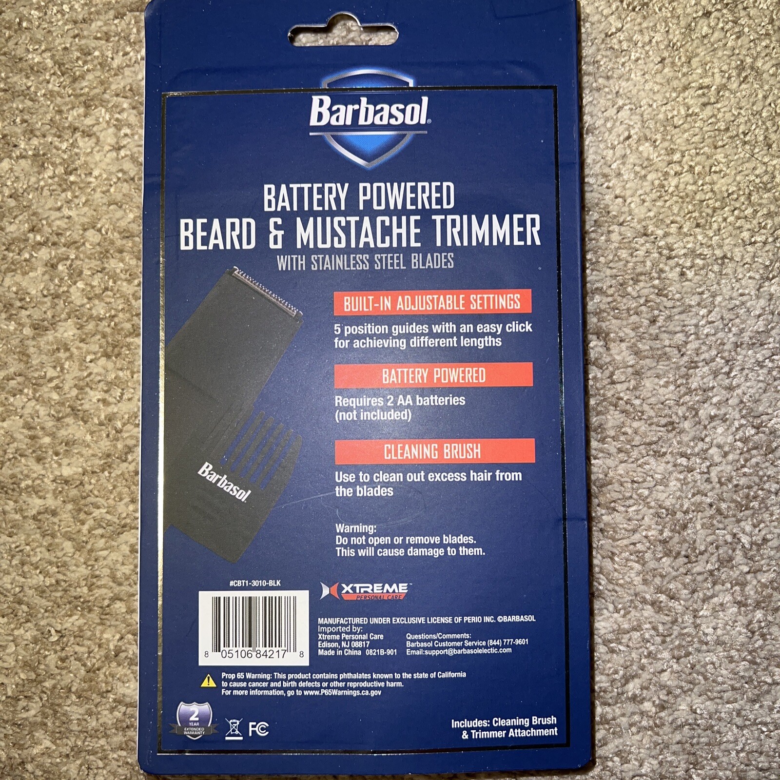 Barbasol Battery Powered Beard Mustache Adjust Trimmer Steel Blades