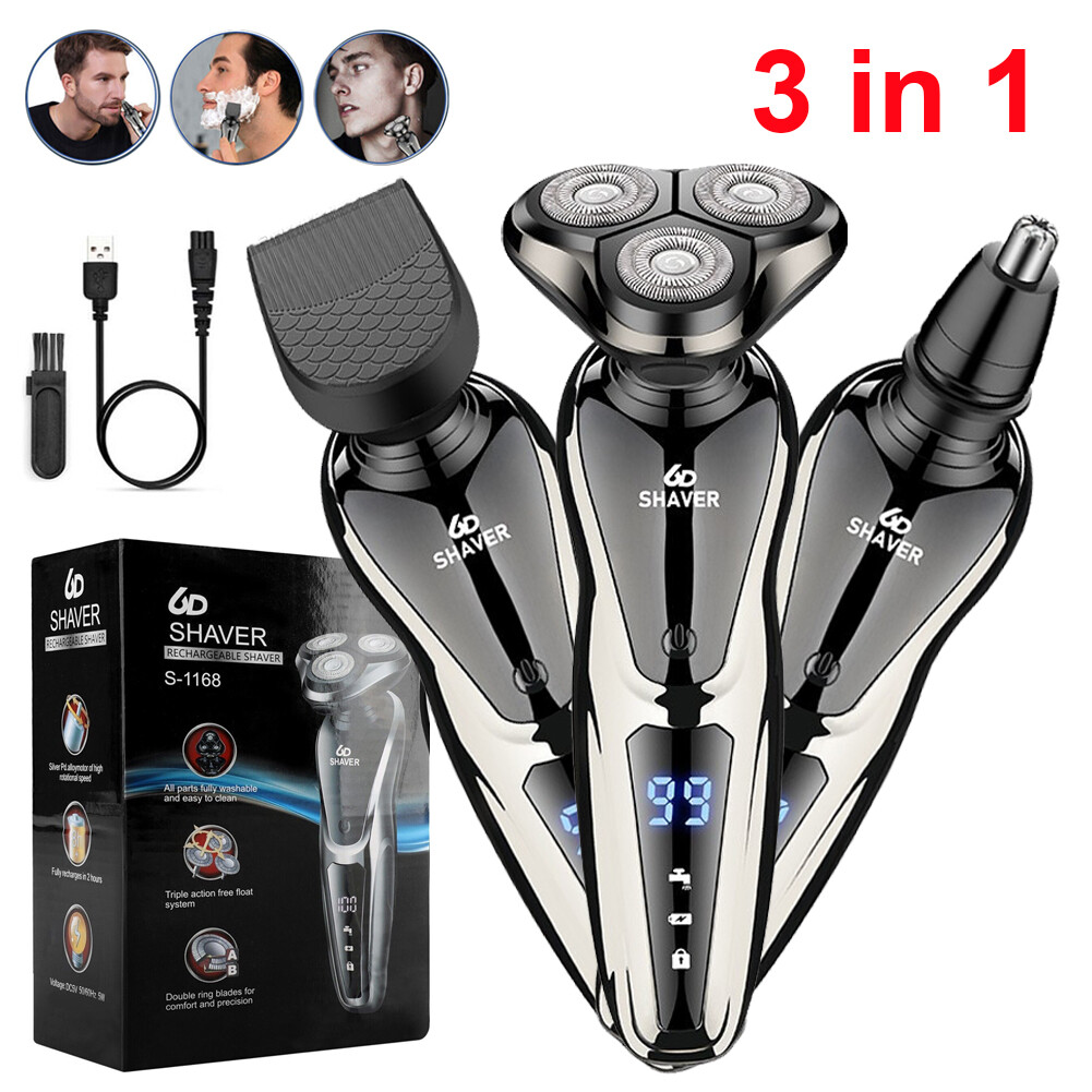 3in1 Professional Cordless Wet/Dry Razor Men Rotary Shaver Beard Trimmer Shaving