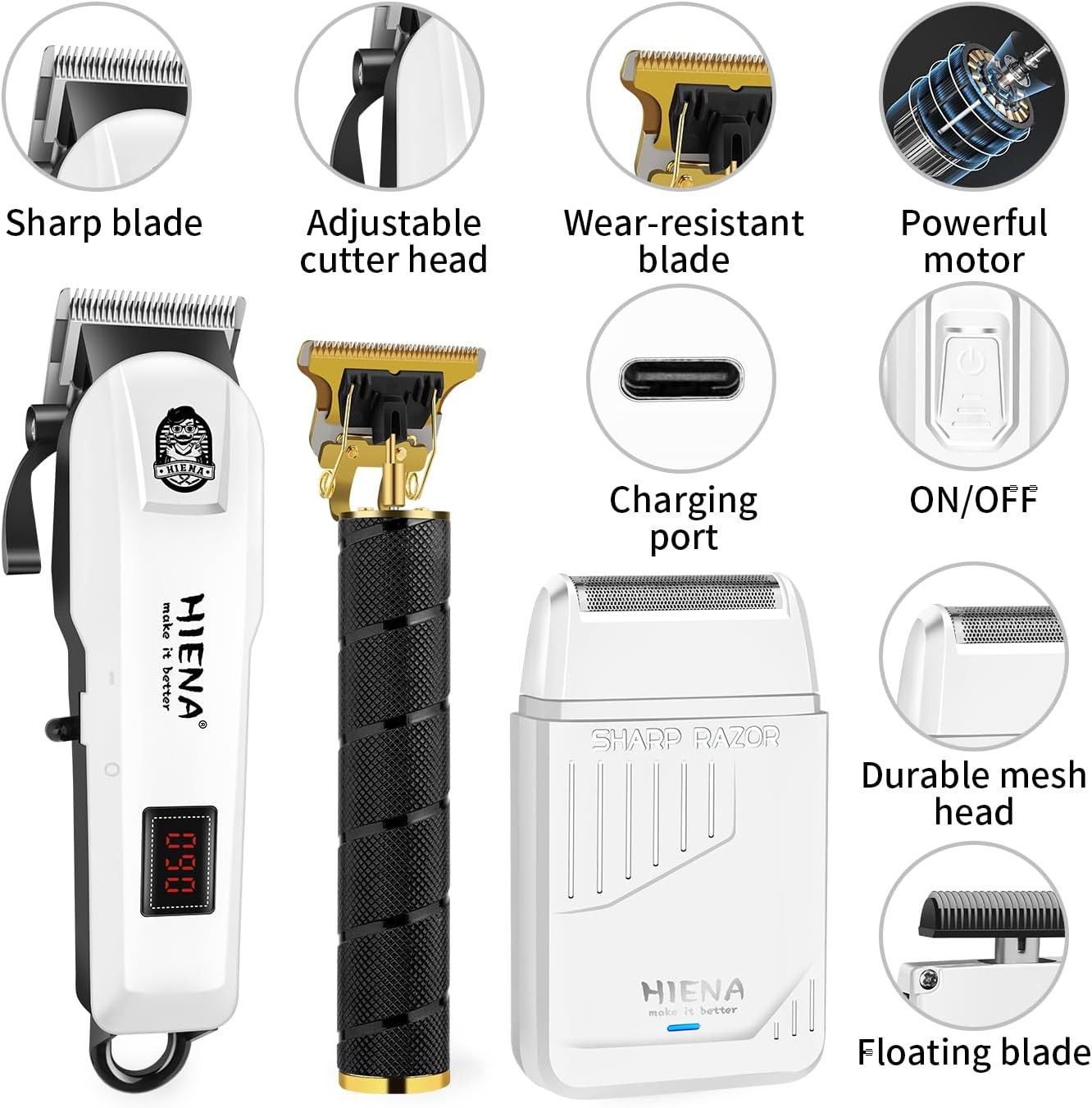 PRO Hair Clippers for Men, 3-in-1 Cordless Barber Kit