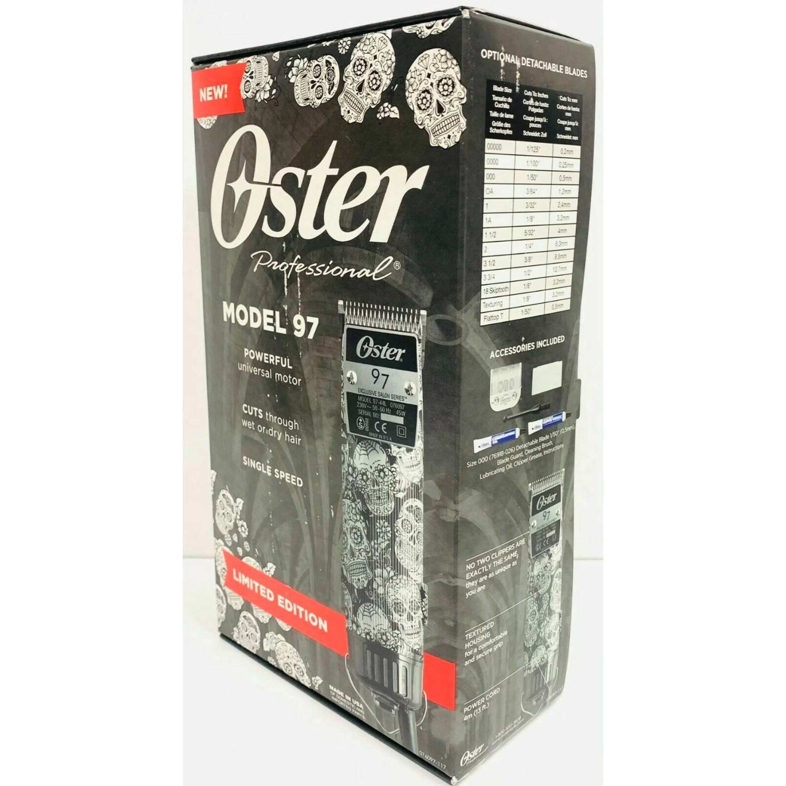 Oster Professional Model 97 Skull Design 220V Motor Clipper – White/Black…
