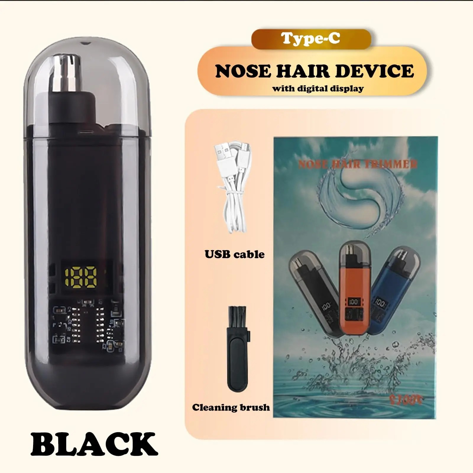 Ear and Nose Hair Trimmer with LED indicator USB Rechargeable Water Resistant