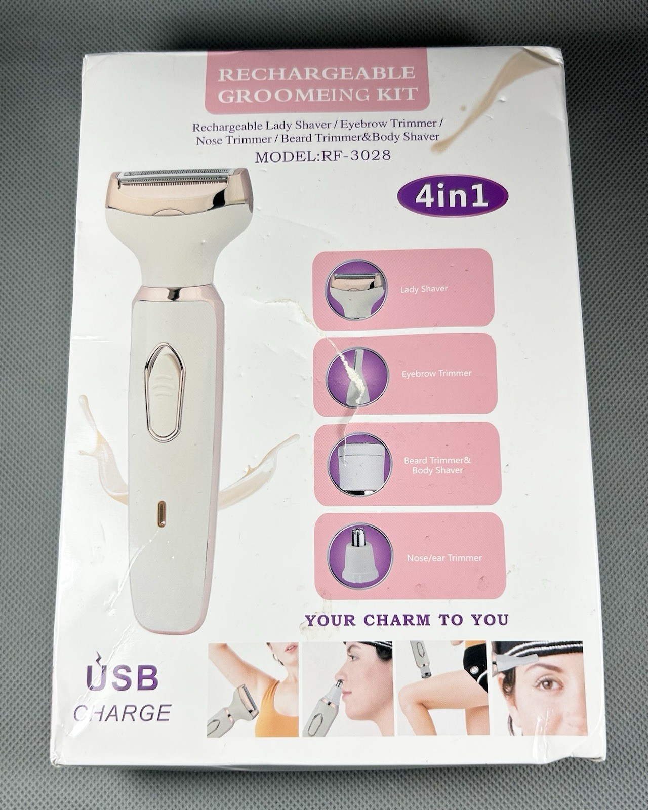 Womens Grooming Kit, Rechargeable USB 5V 3W Shaver 4 in 1 RF-3028 KIT