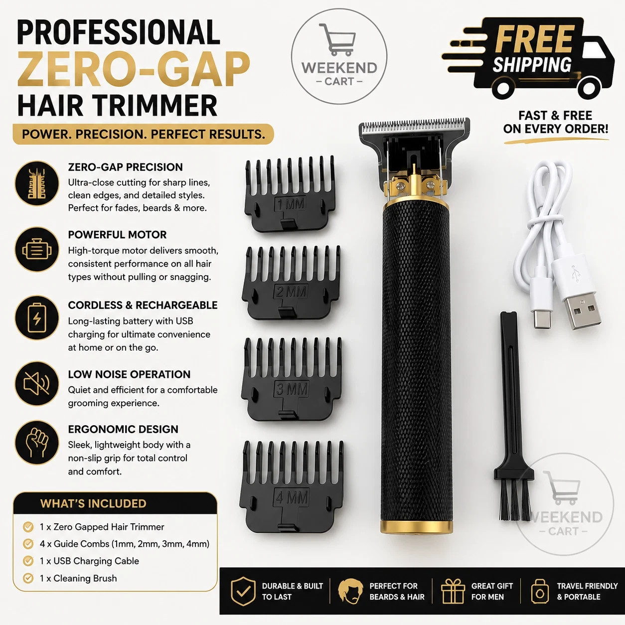 Vintage T9 Barbeador Black Gold Beard Hair Trimmer Cutter Machine for Men