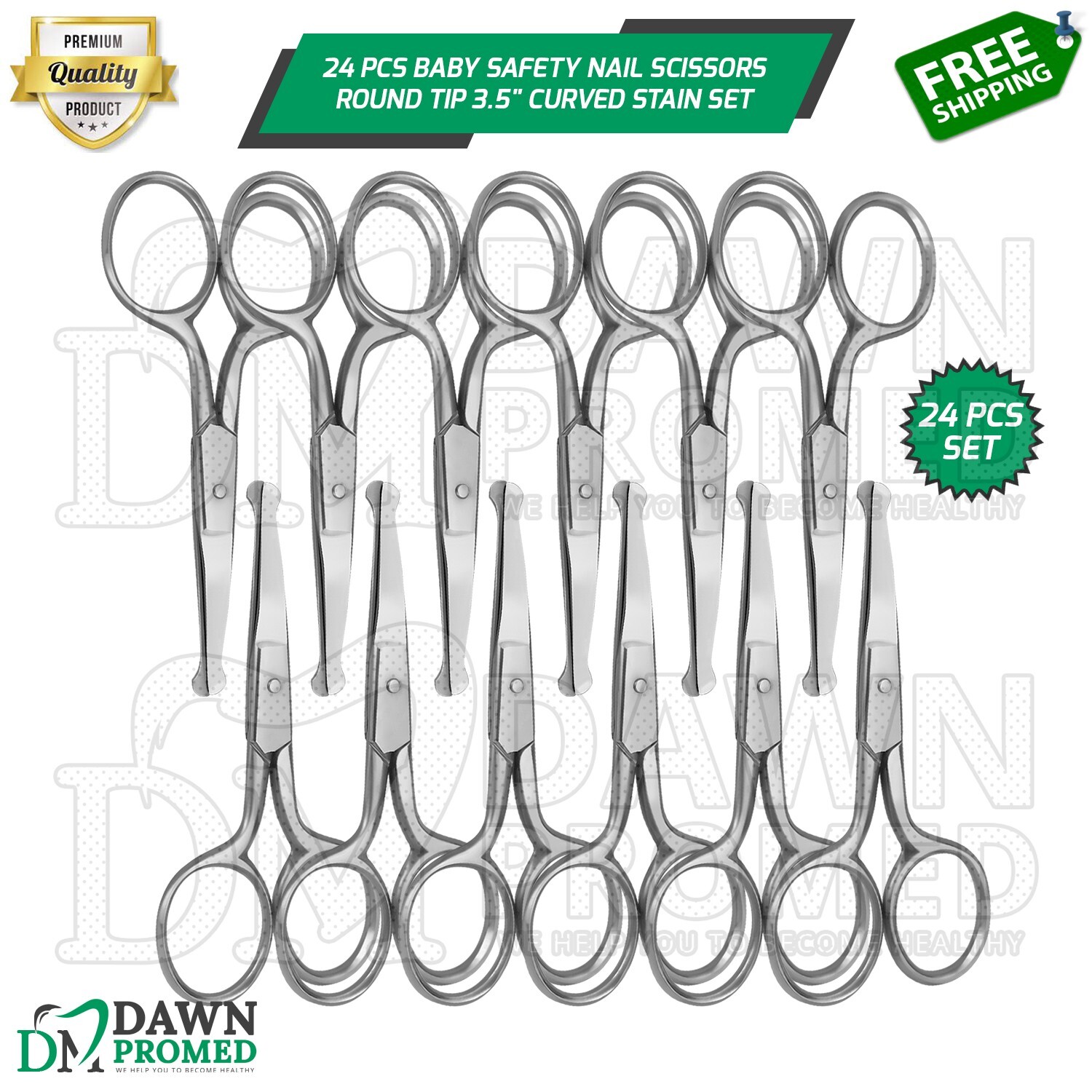 24 Pcs Baby Safety Nail Scissors Round Tip 3.5″ Curved Stain Set German Grade