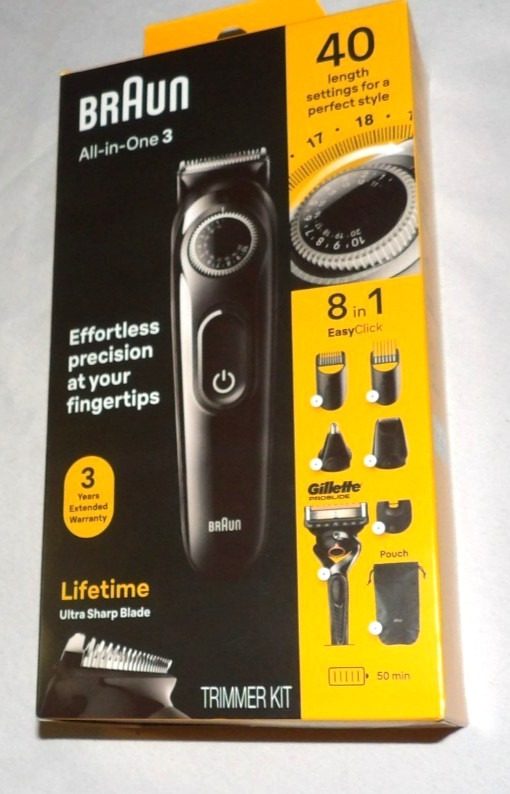 BRAUN All-In-One3 Hair TRIMMER Kit 40 Length Settings 8 in 1 Easy Click