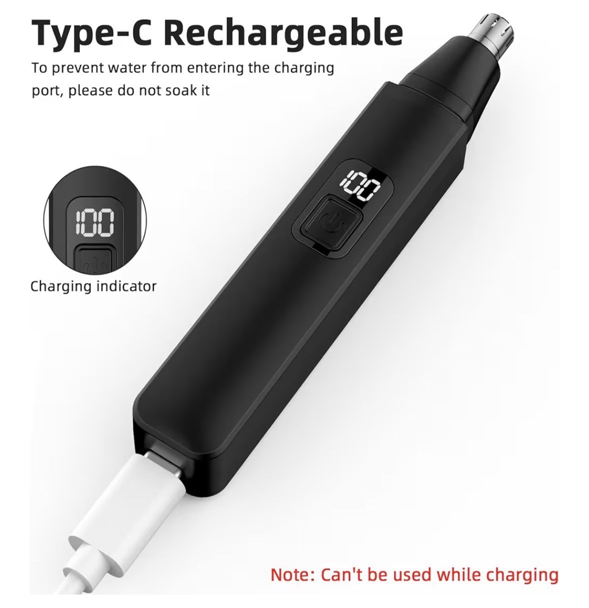 New Professional Painless USB Rechargeable Rotating Hair Trimmer for Ears & Nose