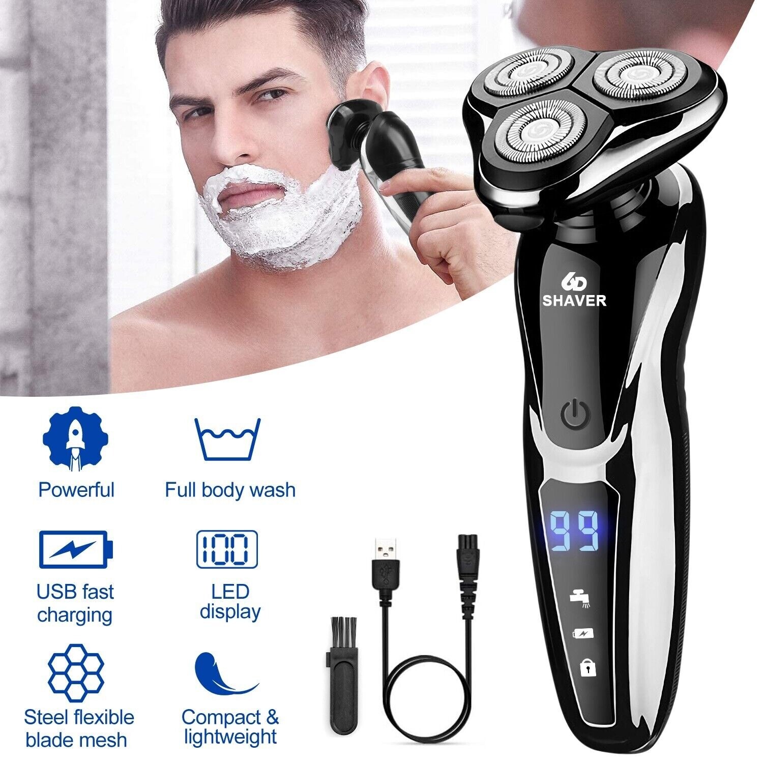 Men’s Razor Rotary Waterproof Electric Shaver Pop-Up Trimmer Wet Dry Cordless US