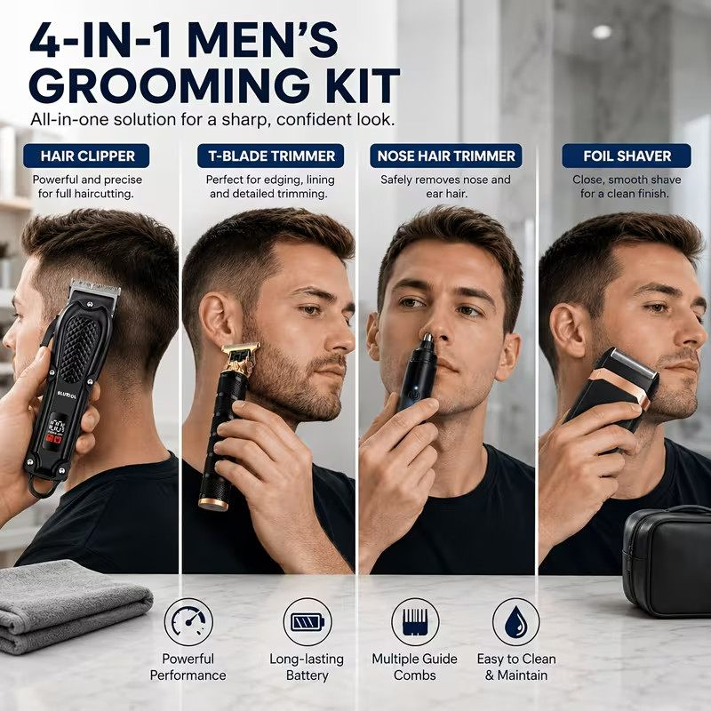 Rechargeable Electric Grooming Kit with LCD Display – Trimmer Set Gift Men