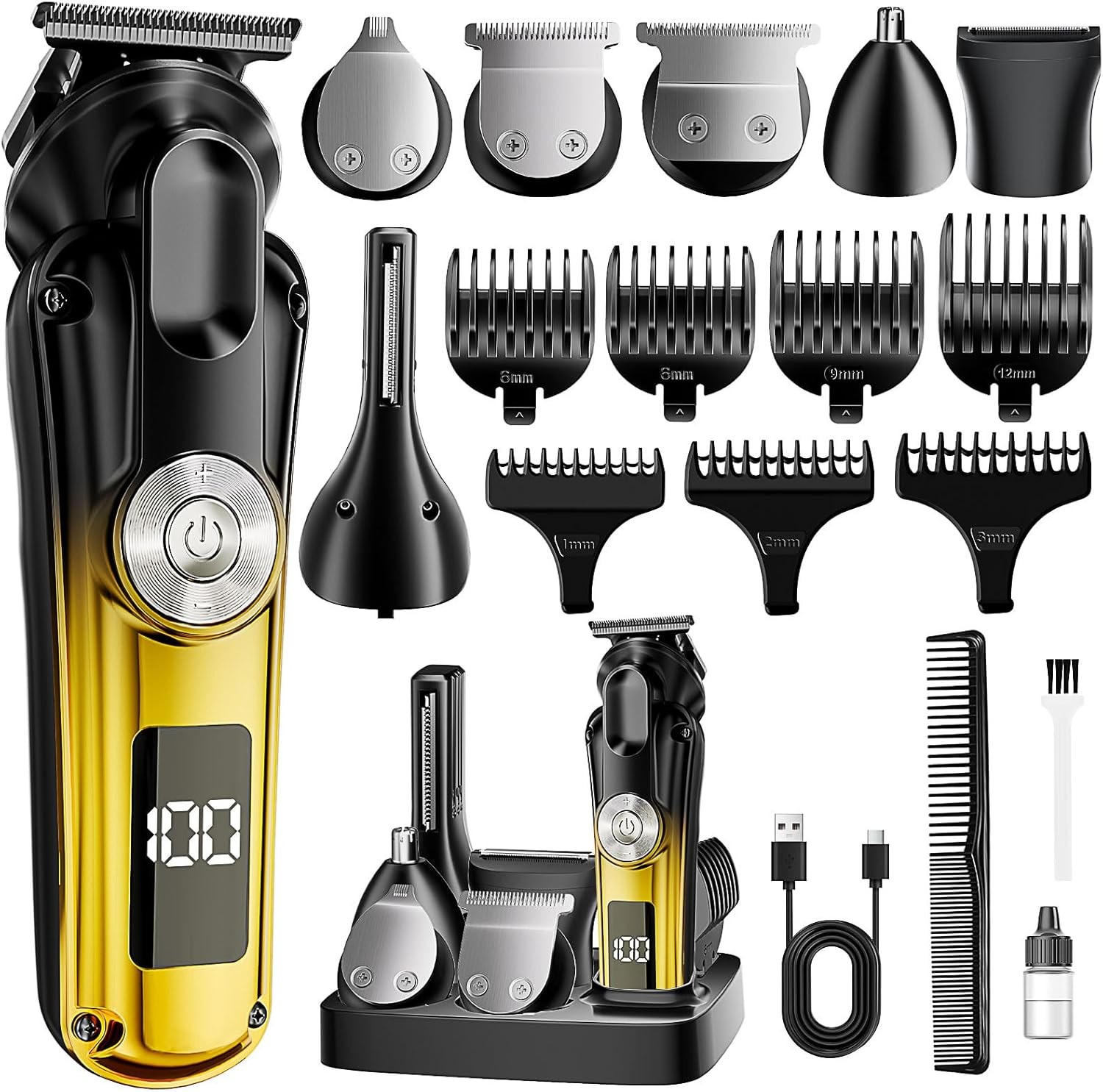Men’s 6-in-1 Hair Clipper & Beard Trimmer Kit, IPX6 Waterproof