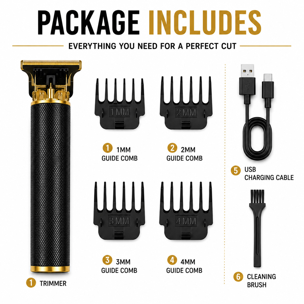 Vintage T9 Cordless Hair Trimmer Beard Clipper USB Rechargeable Gold Black