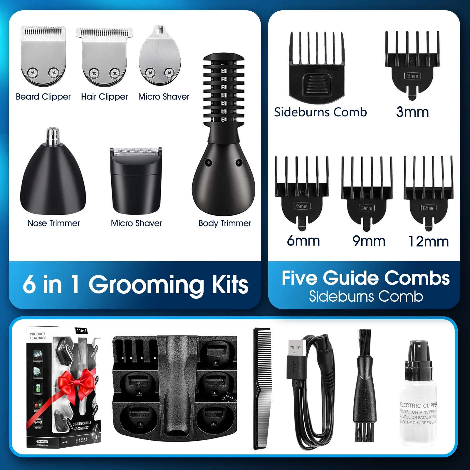 Professional Hair Clippers Trimmer Cutting Beard Cordless Barber Shaving Machine
