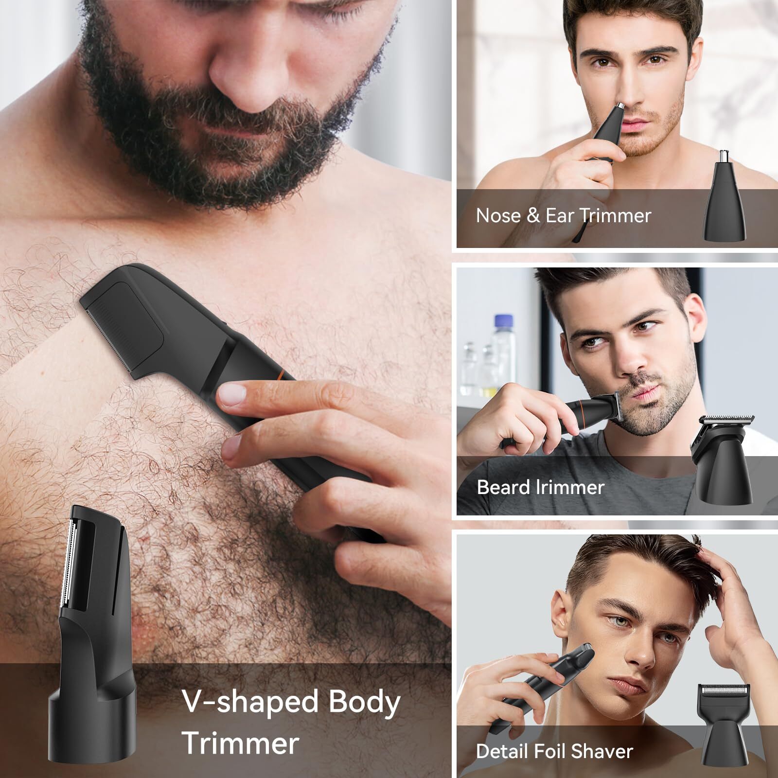 MaxGroom Men’s Hair Trimmer Grooming Kit Waterproof Adjustable Heads 90min Use