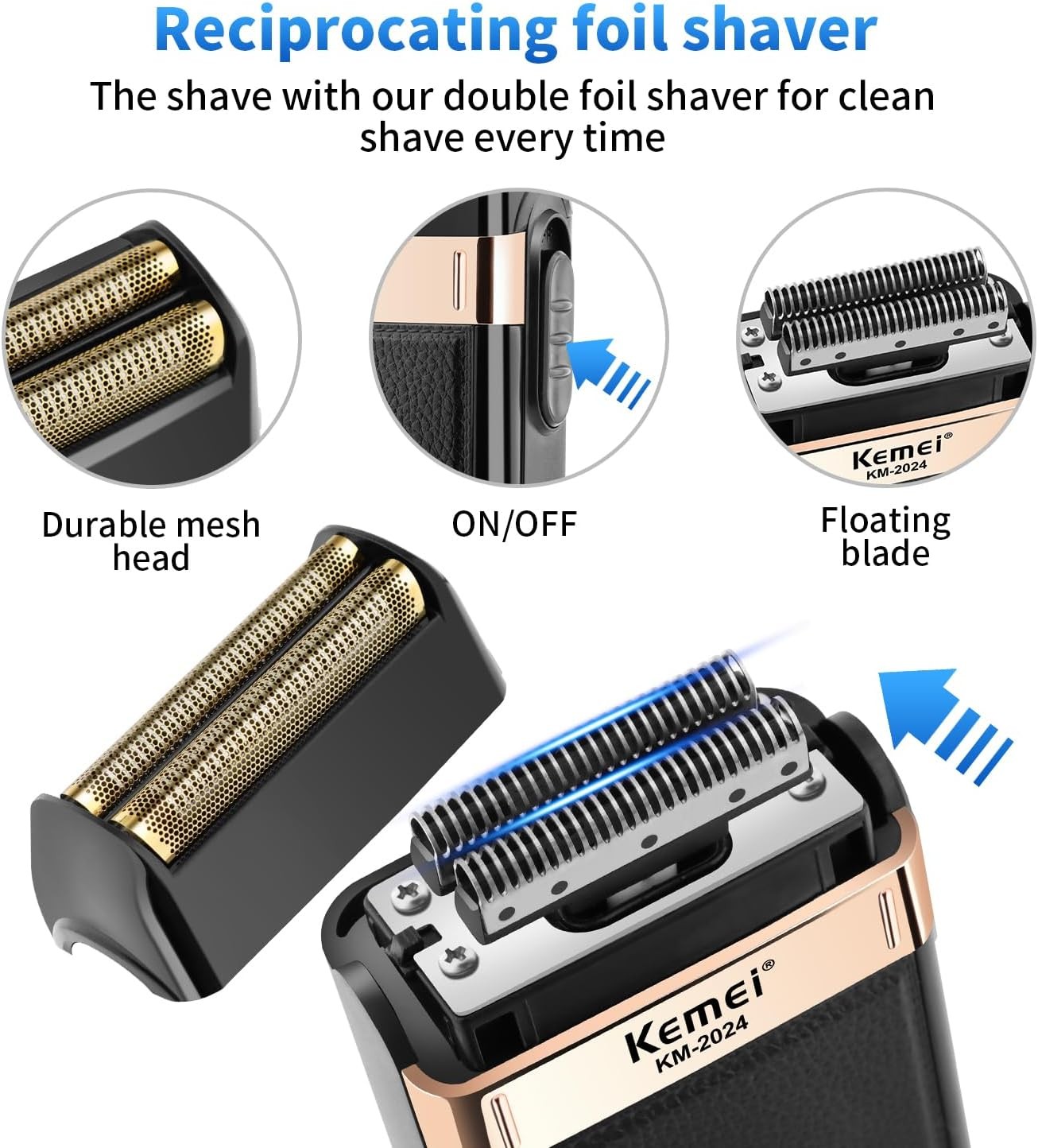 KEMEI Professional Hair Clippers for Men, Cordless Barber Trimmer Rechargeable