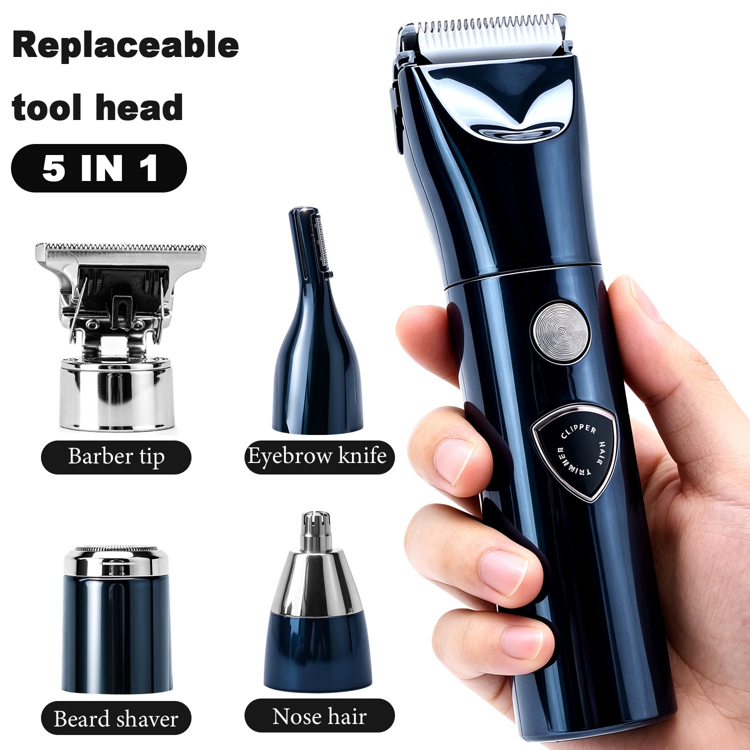 5-in-1 Electric Shaver & Hair Clippers – Cordless T-Blade Beard Trimmer with LED