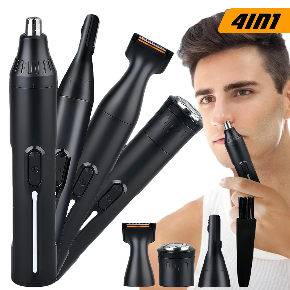 4-in-1 Ear and Nose Hair Trimmer Eyebrow Shaver USB Rechargeable Grooming Kit