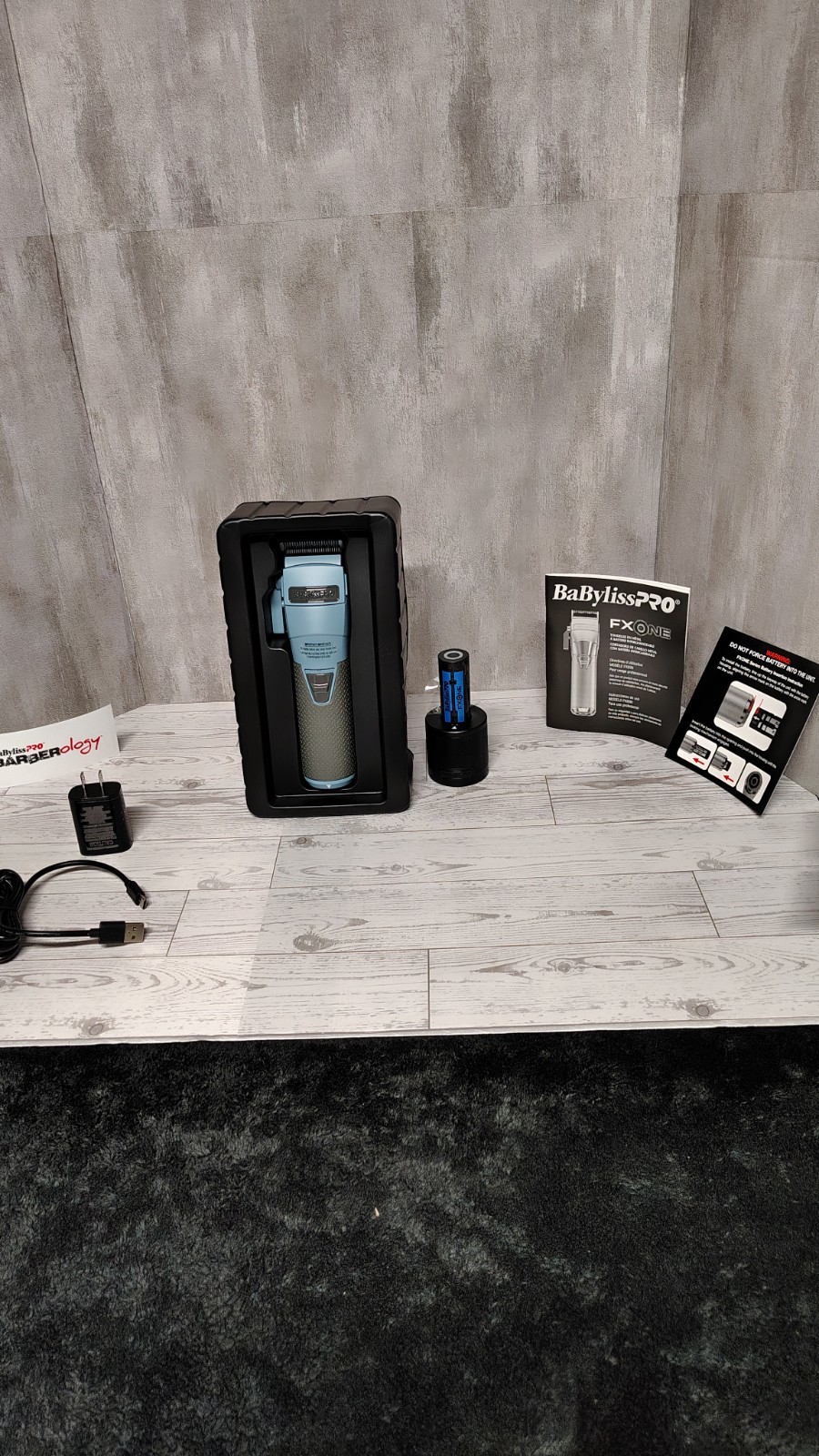 BaBylissPRO FXONE FX8022B Cordless Hair Clipper Kit Blue/Gray Square Blade