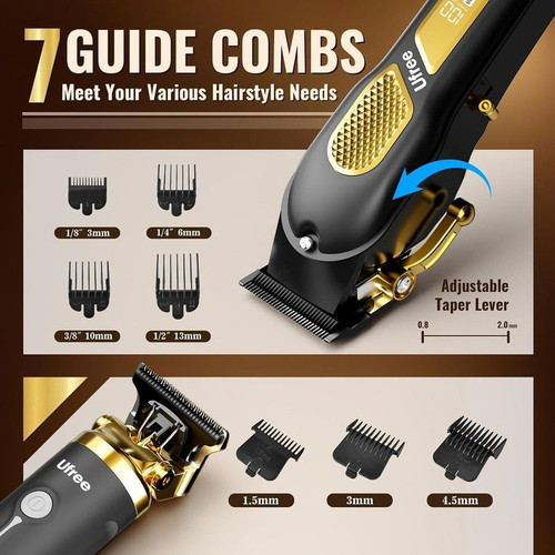Ufree Professional Cordless Clippers and Trimmers Set for Men Black Gold