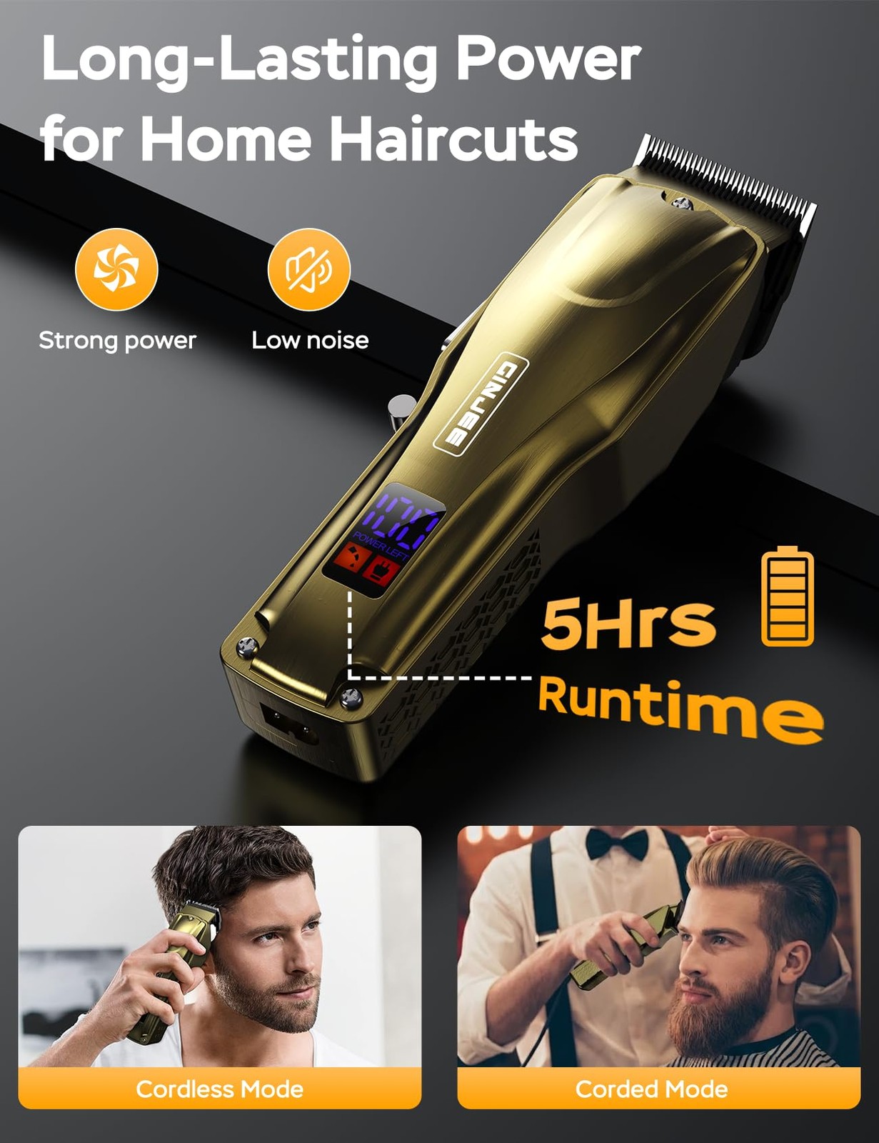 Hair Clippers for Men, Cordless & Corded Barber Clipper with 5Hrs Runtime, 7000R
