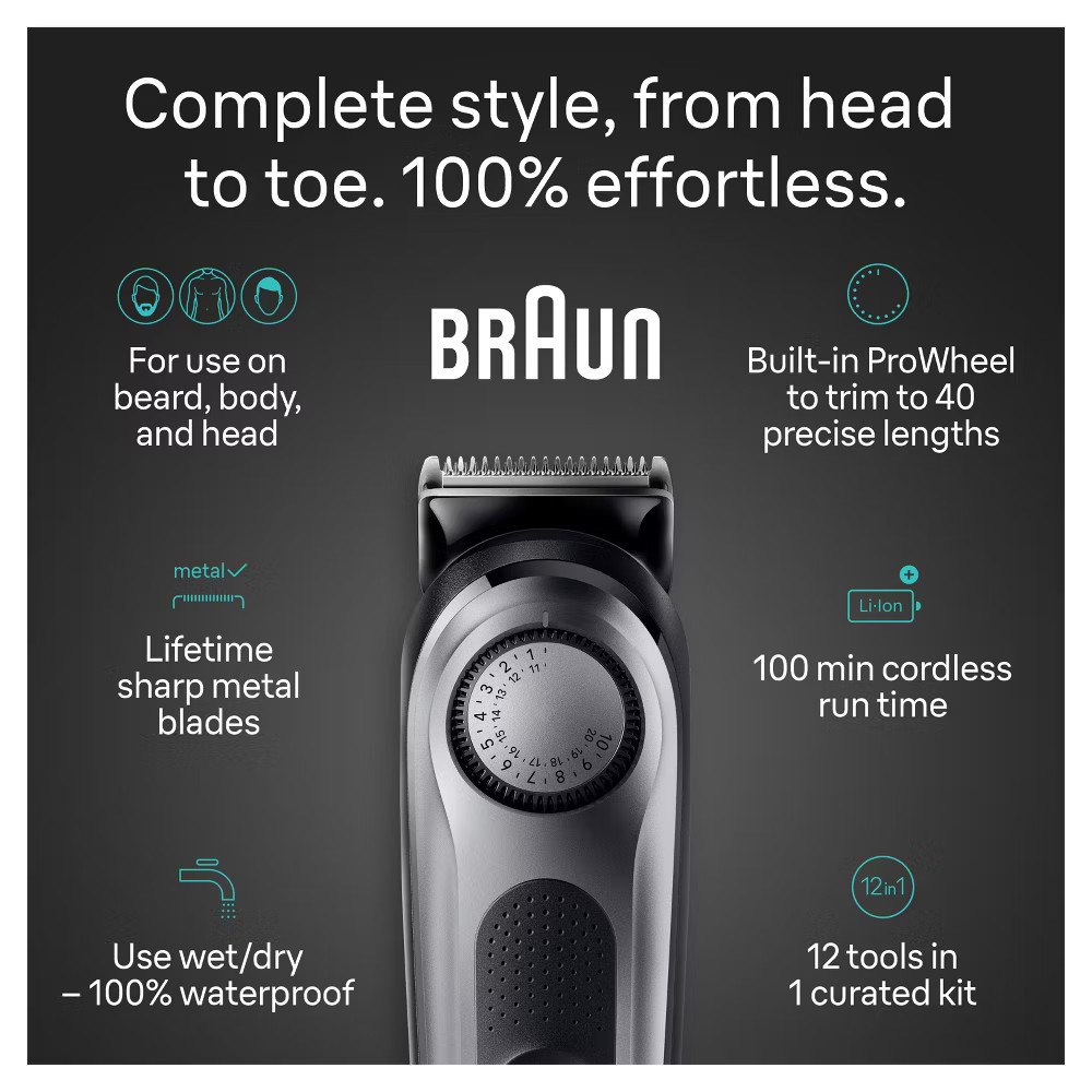 Braun Series 7 AiO7440 Rechargeable 12-in-1 Body, Beard & Hair Trimmer