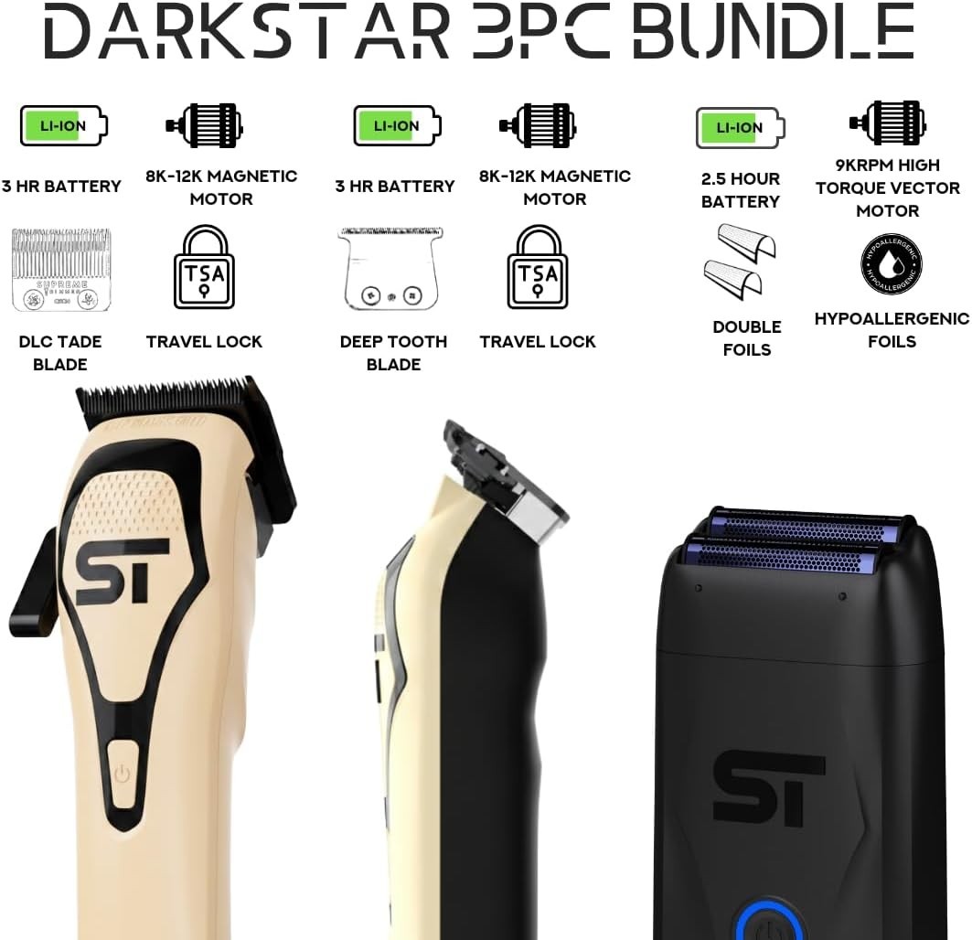 Supreme Trimmer Darkstar72 Hair Clipper, Trimmer & Foil Shaver Bundle | Sand
