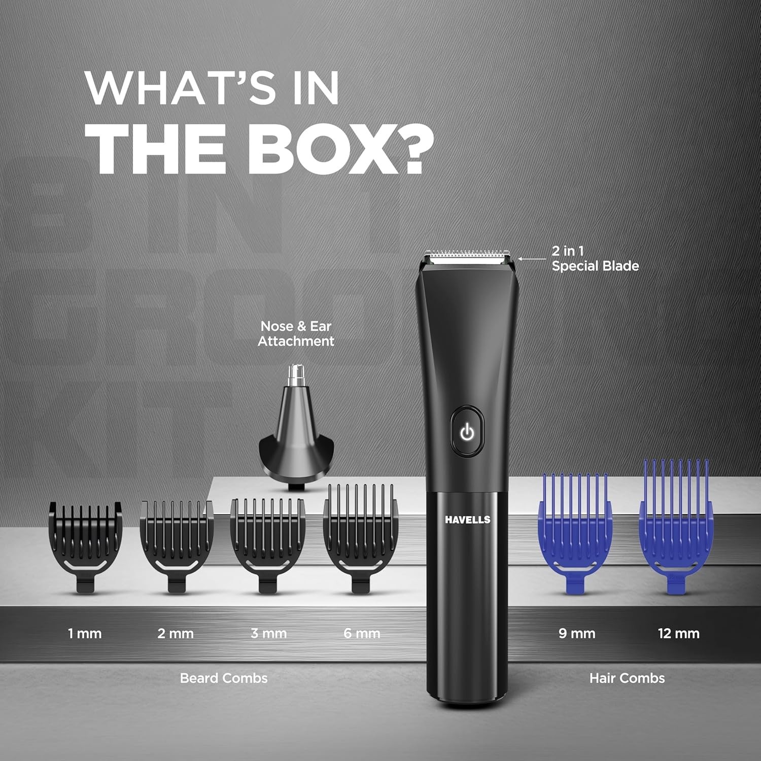 Havells 8 in 1 Grooming Kit 2-in-1 Special Blade Nose & Ear Attachment GS4008