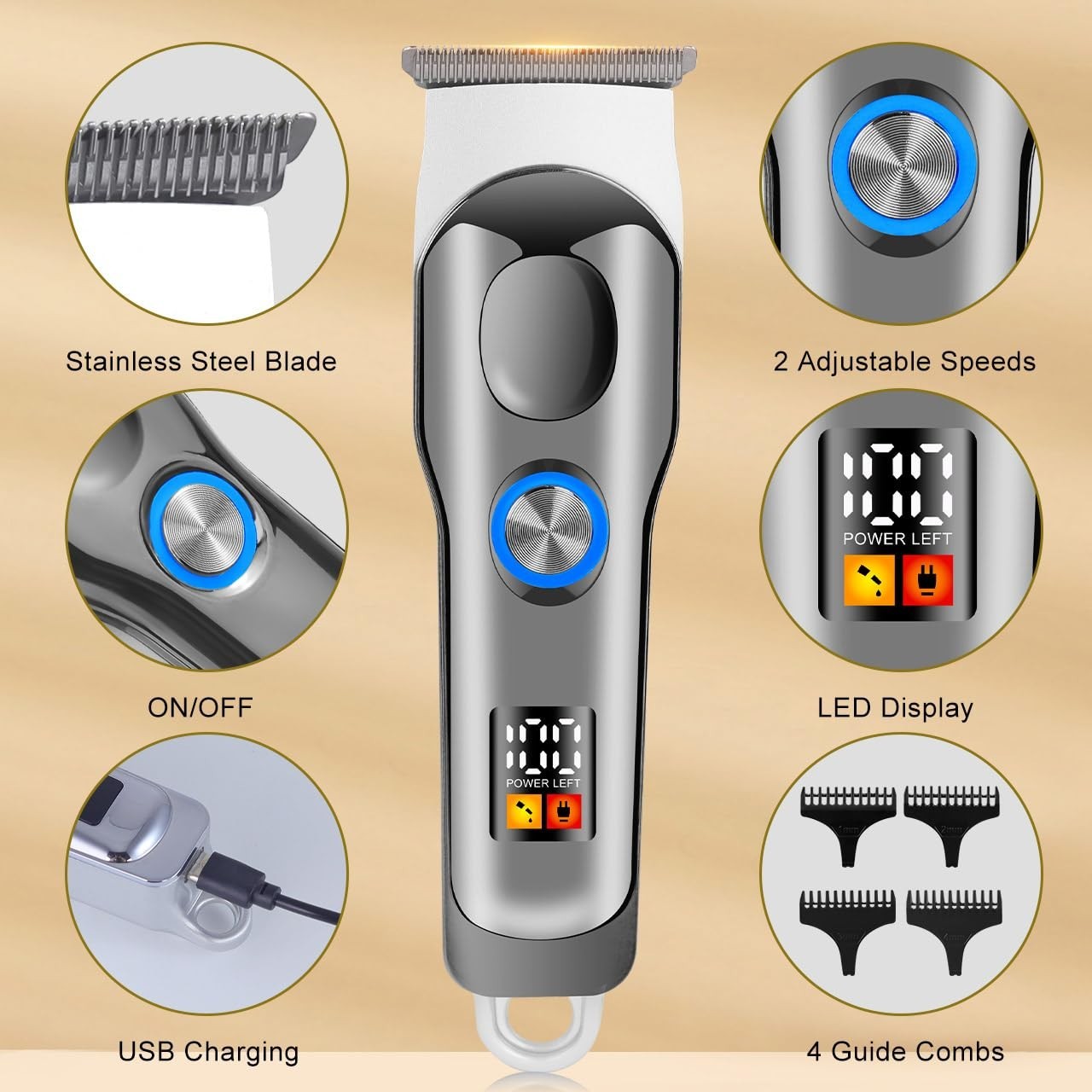 HATTEKER HT-6030 Professional Hair Trimmer,HT-6030,SILVER