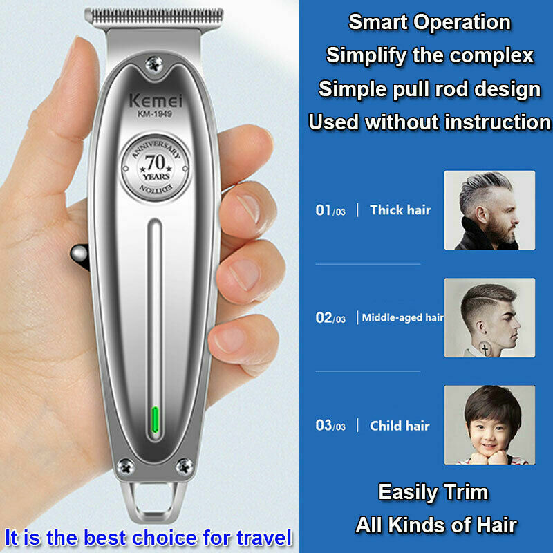 Kemei Professional Cordless Hair Clipper Trimmer Barber KM-1949 Metal Haircut