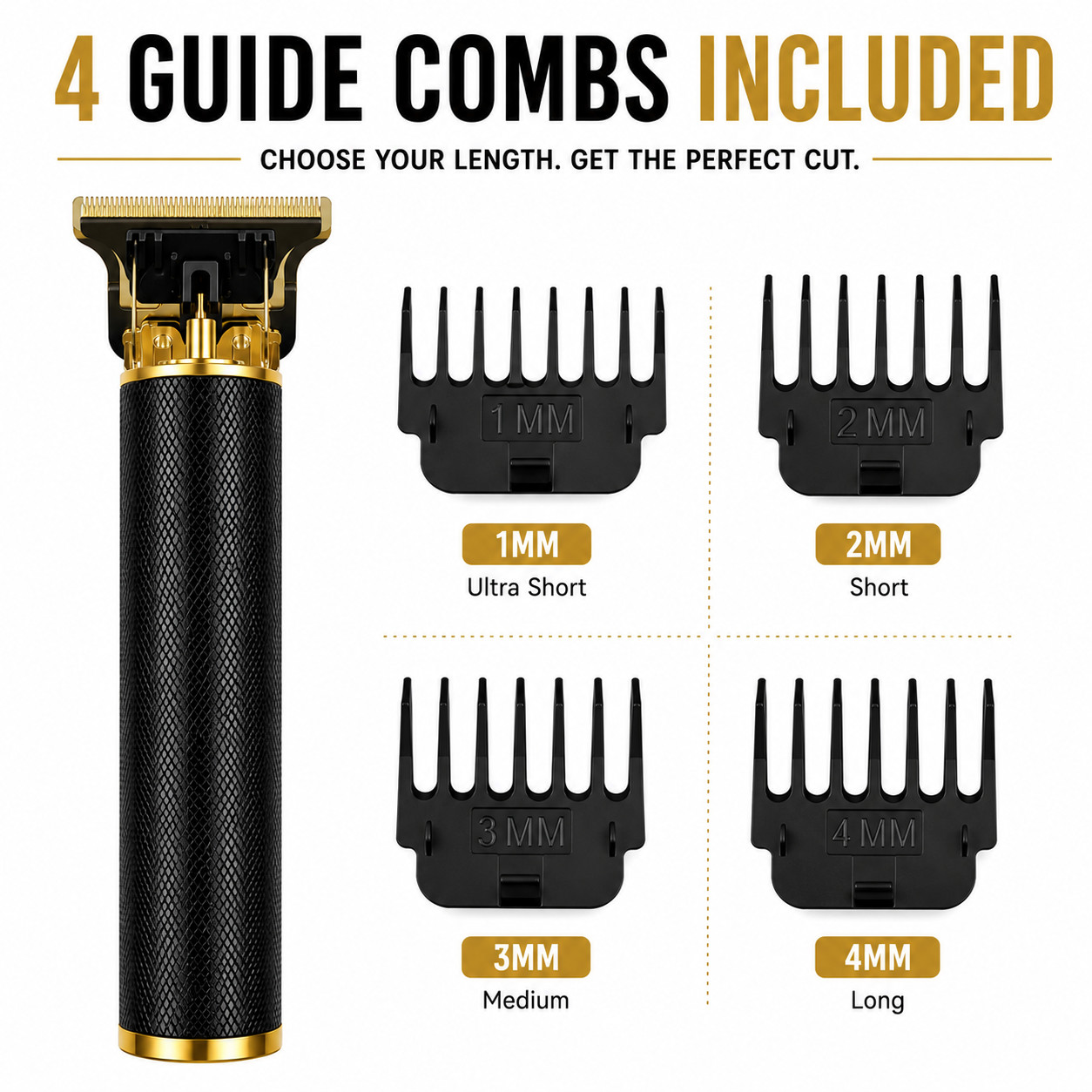 Vintage T9 Cordless Hair Trimmer Beard Clipper USB Rechargeable Gold Black