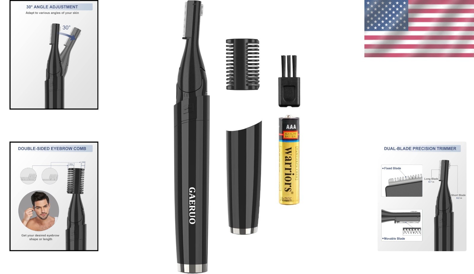 Portable Battery-Powered Eyebrow Razor with 30° Pivoting Head for All Hair Types