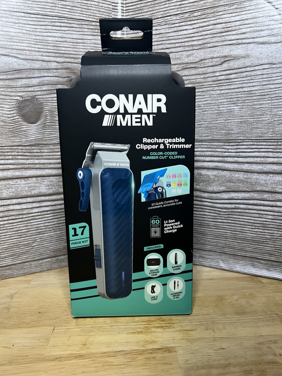 Conair Men Rechargeable Clipper & Trimmer Kit USB, #1-#5 Guards 17 pc kit