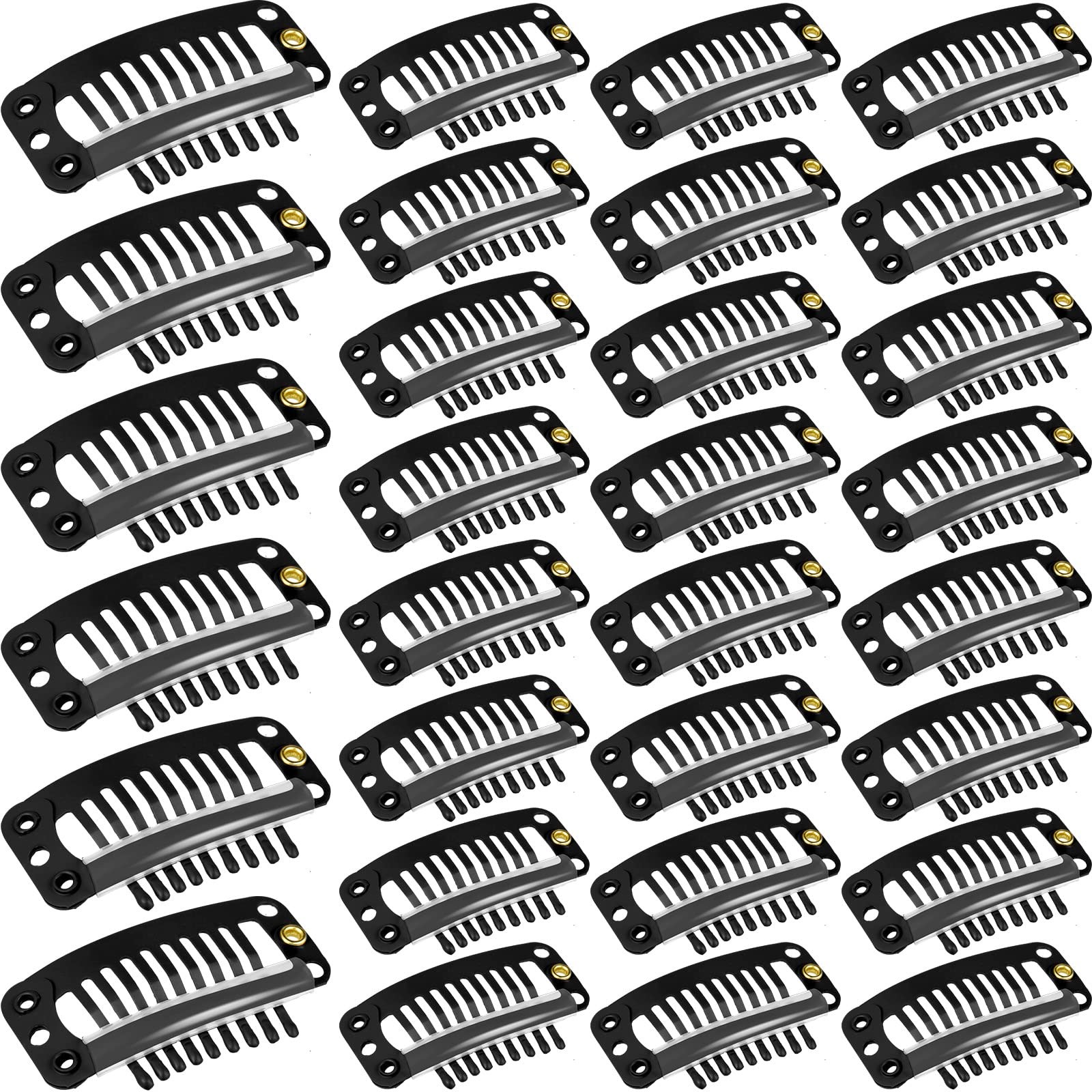 WILLBOND 30 Pieces 32 mm 9-teeth Hair Extension 30 Count (Pack of 1), Black