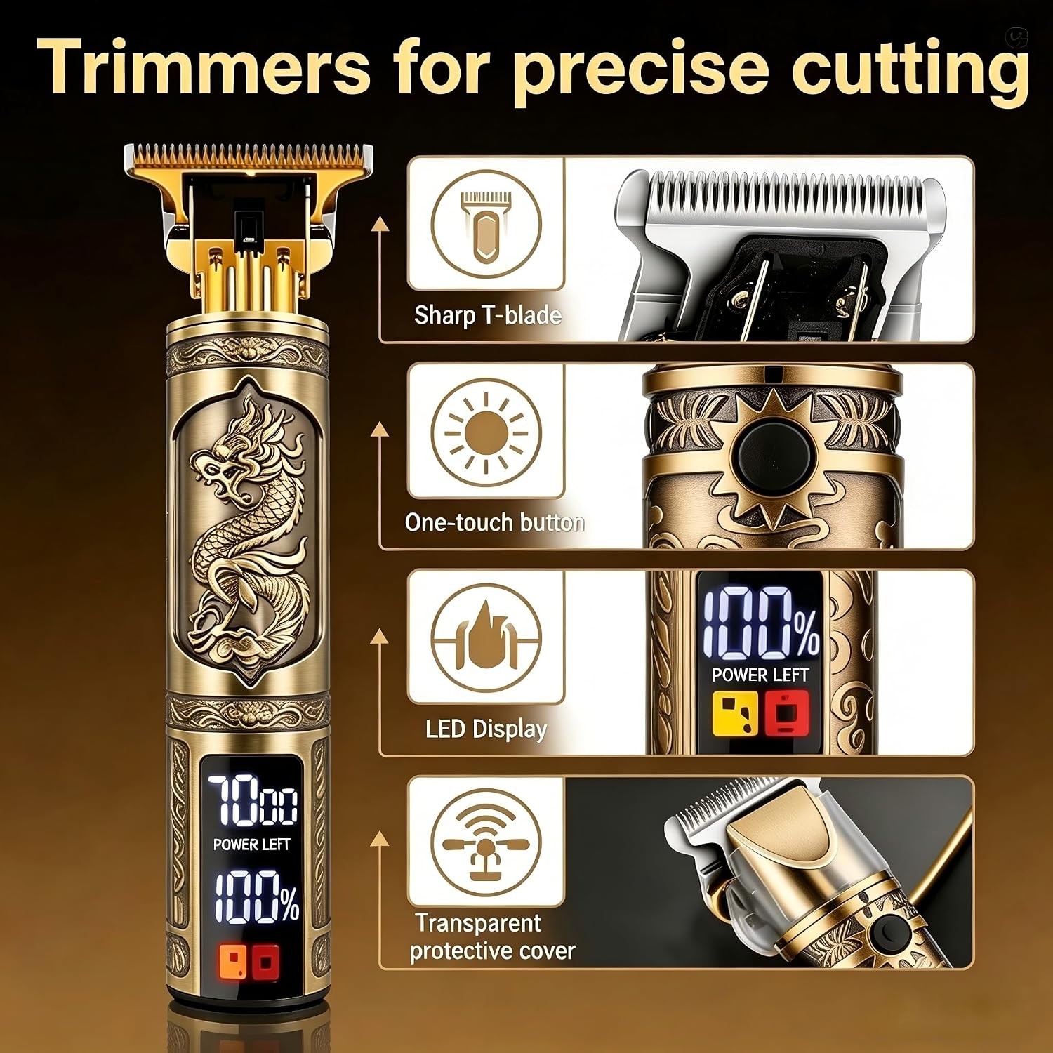 Pro 4-in-1 Hair Clipper Kit for Men, Cordless Trimmer, LED Display