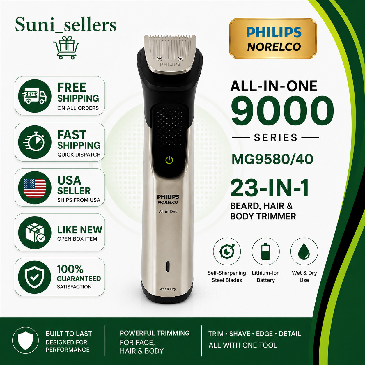 Philips Norelco All-in-One 9000 Series MG9580/40 25-Piece Beard Hair Body Trimme