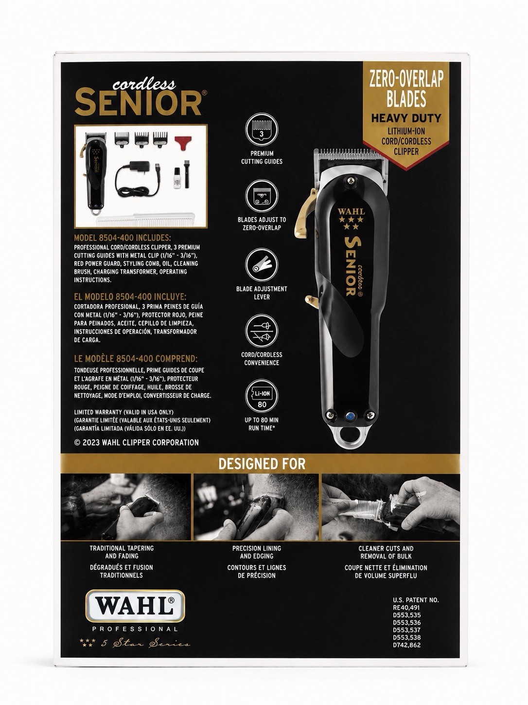 Wahl 5 Star Cordless Senior Clipper Cordless Rechargeable Black/Gold 8504-400