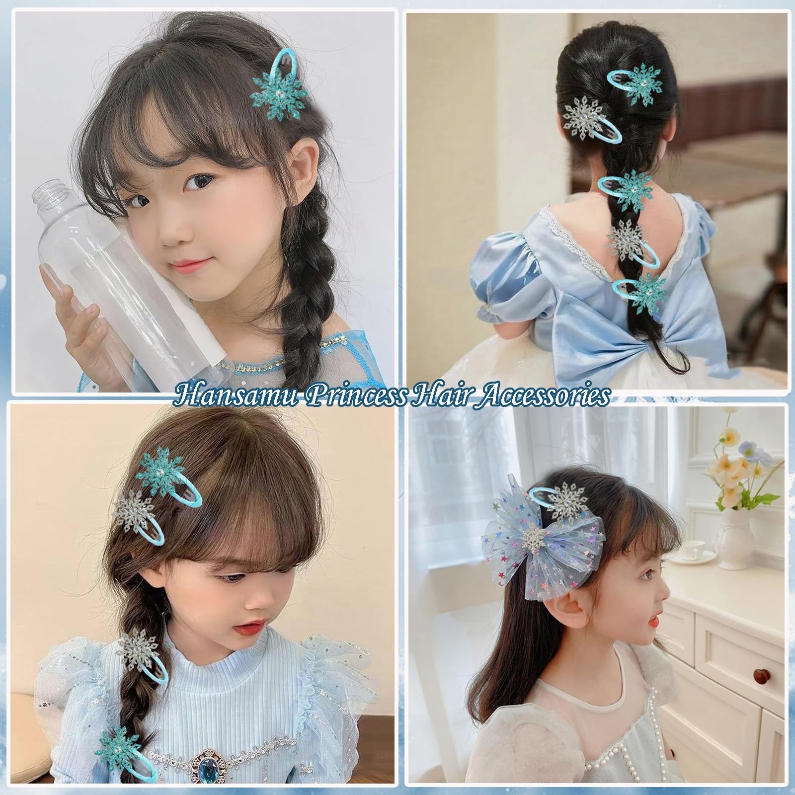 8PCS Snowflake Hair Clip Blue White 8 Count (Pack of 1), Silver