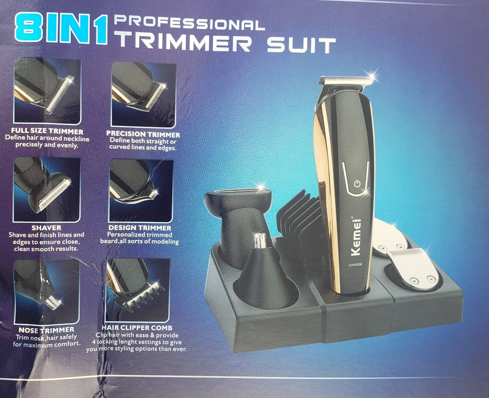 KEMEI 8 IN 1 Cordless Beard Trimmer For Men Hair Clippers Trimmer KM-52
