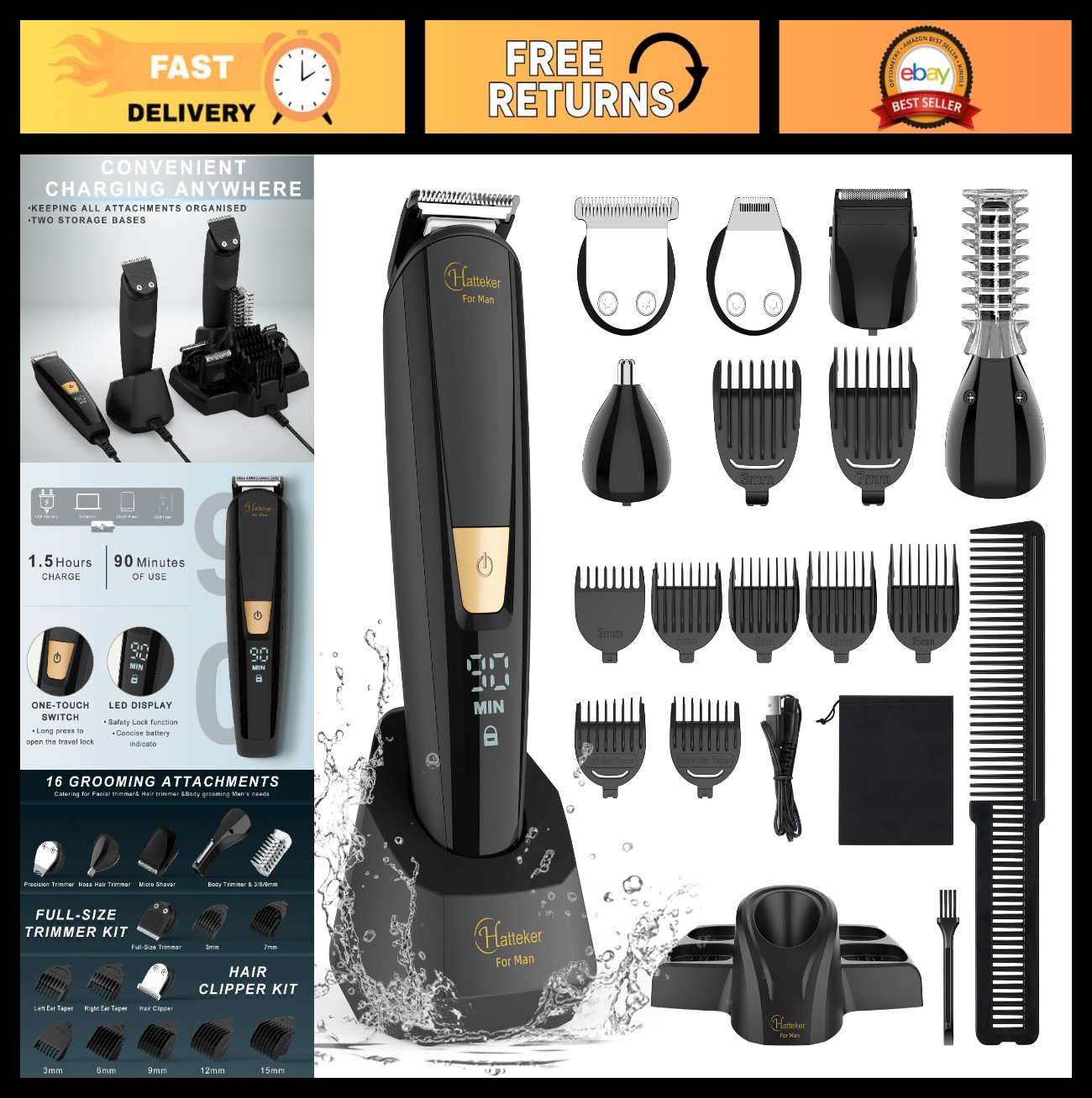 6-in-1 Waterproof Electric Grooming Kit for Men – Body Hair, Beard & Groin Trimm