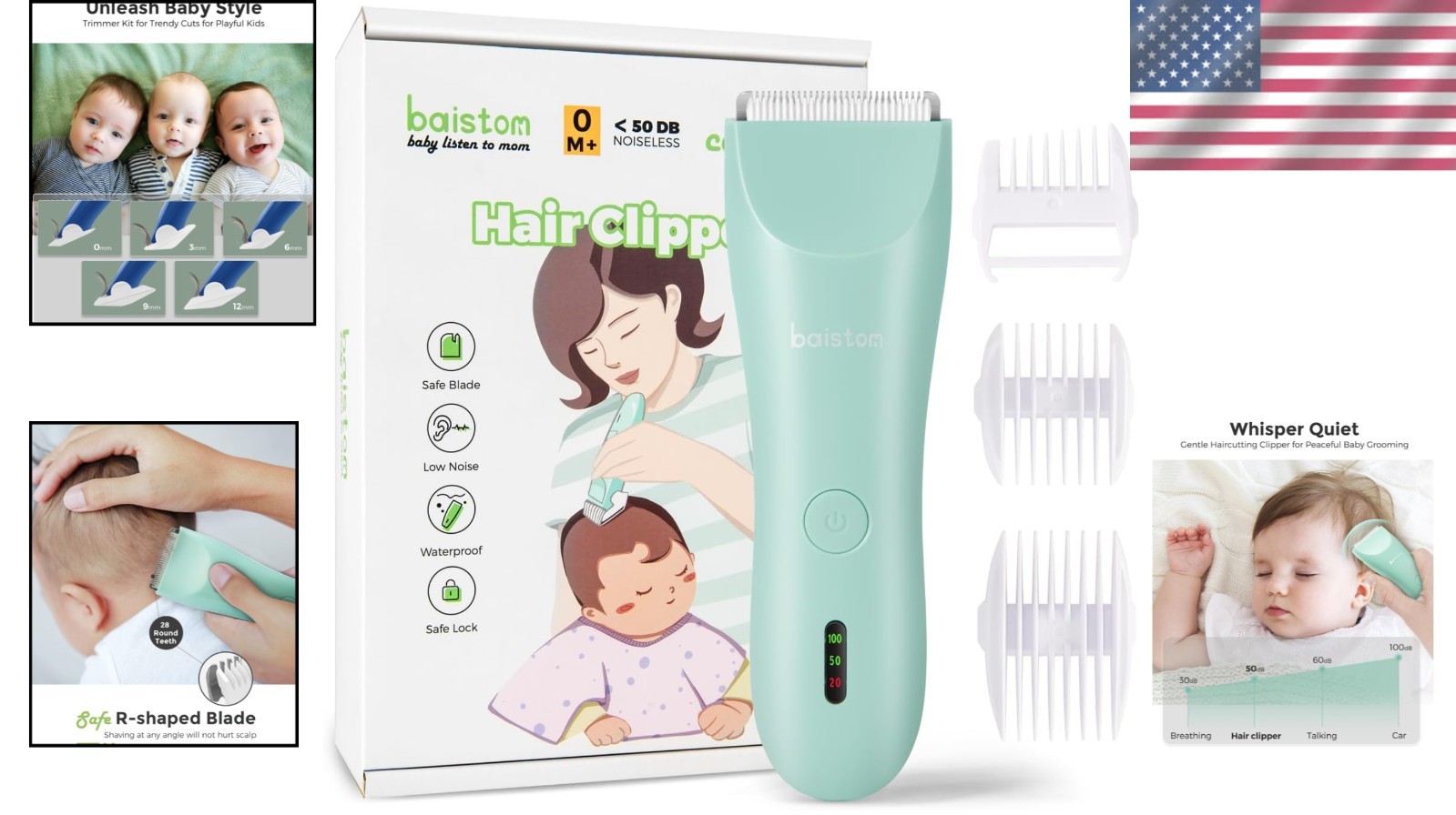2-Mode Waterproof Baby Hair Clippers – Cordless & Gentle Trimming for Ages 0-12