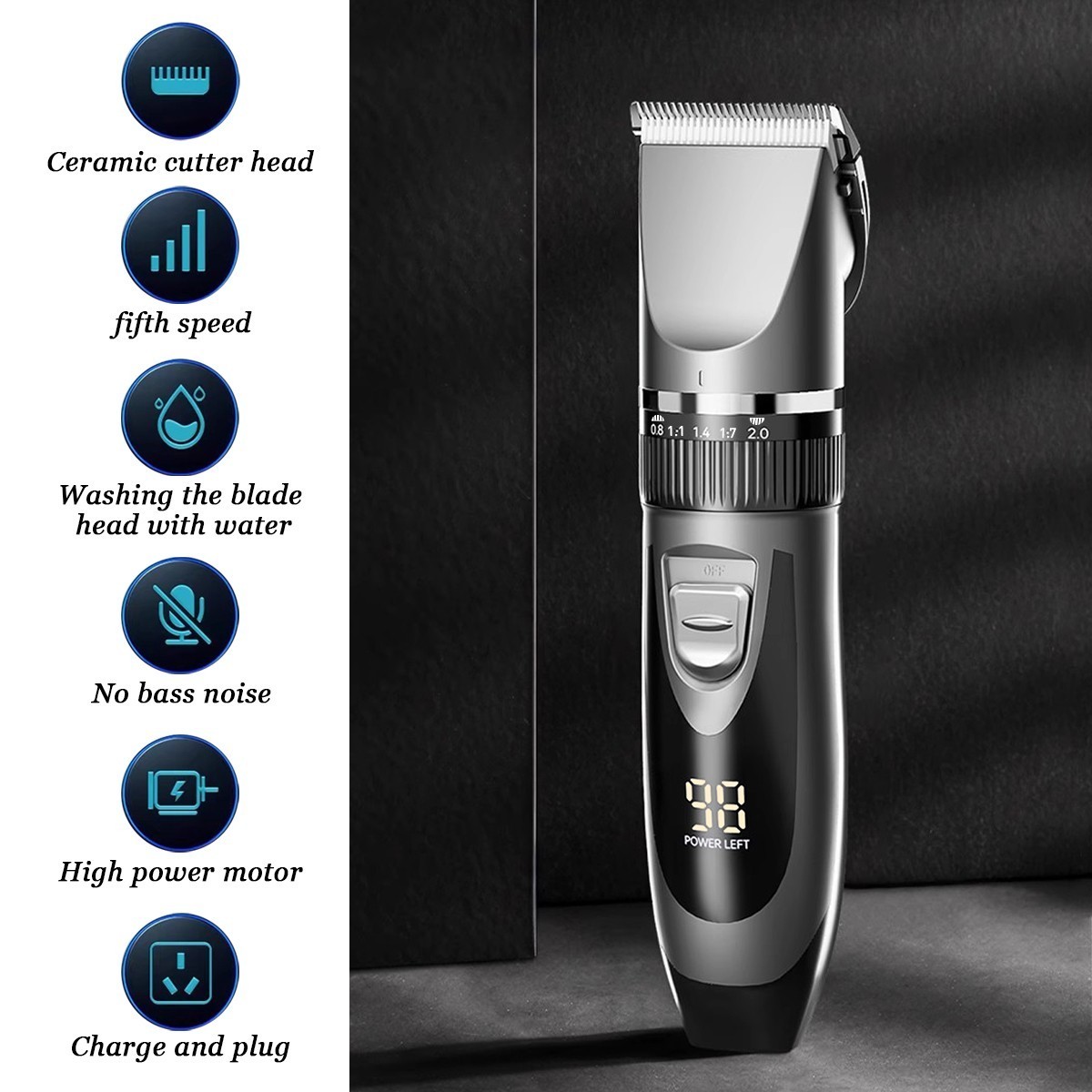 Professional Home Electric Hair Clipper Set w/Digital Display, USB Fast Charging