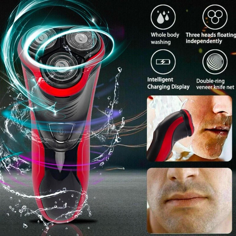 Men’s Razor Rotary Waterproof Electric Shaver Pop-Up Trimmer Wet Dry Cordless